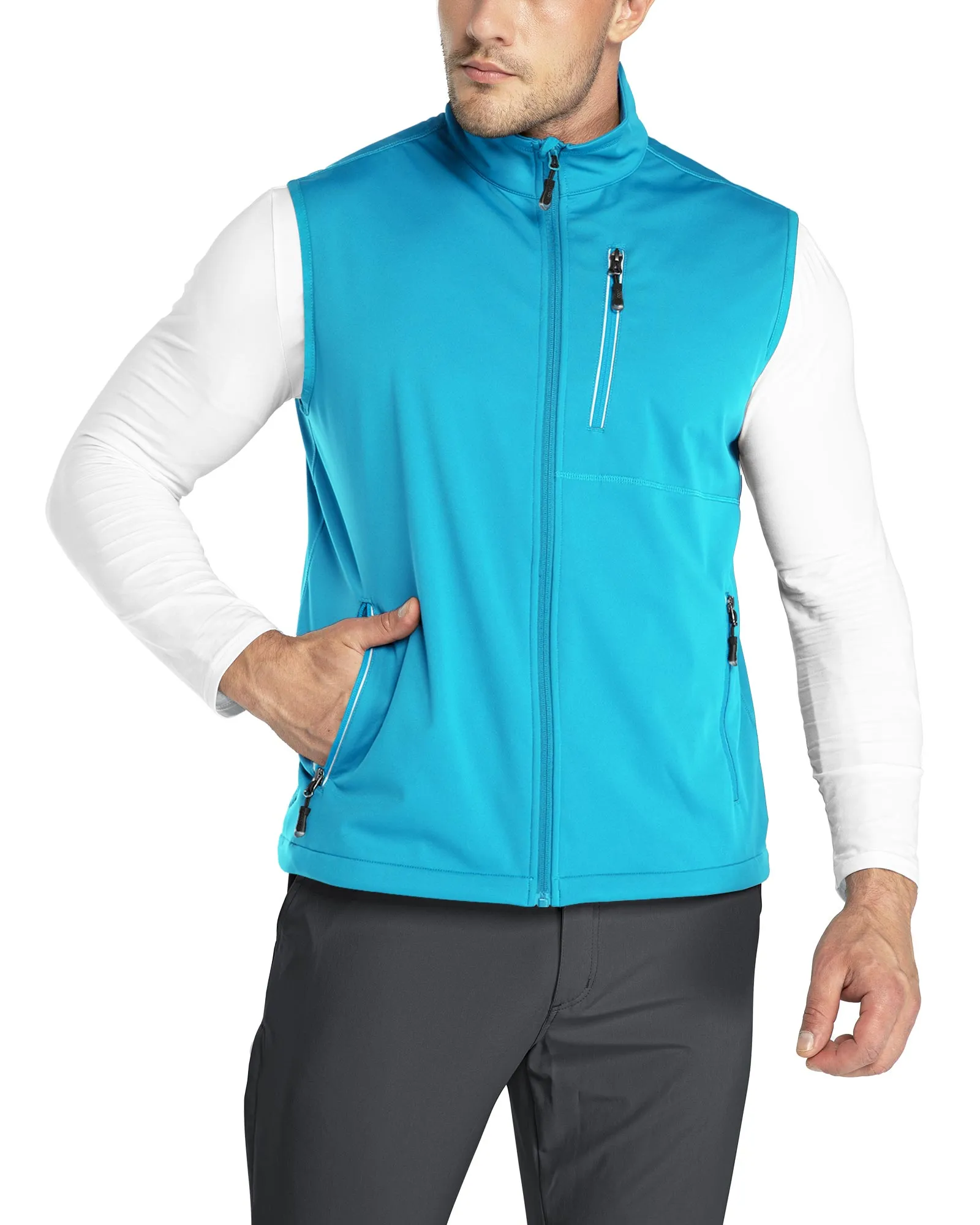 0.88lbs 10000mm Waterproof 10000 Level Breathable Men's Windproof Vest Outerwear with 6 Pockets Reoflective Design