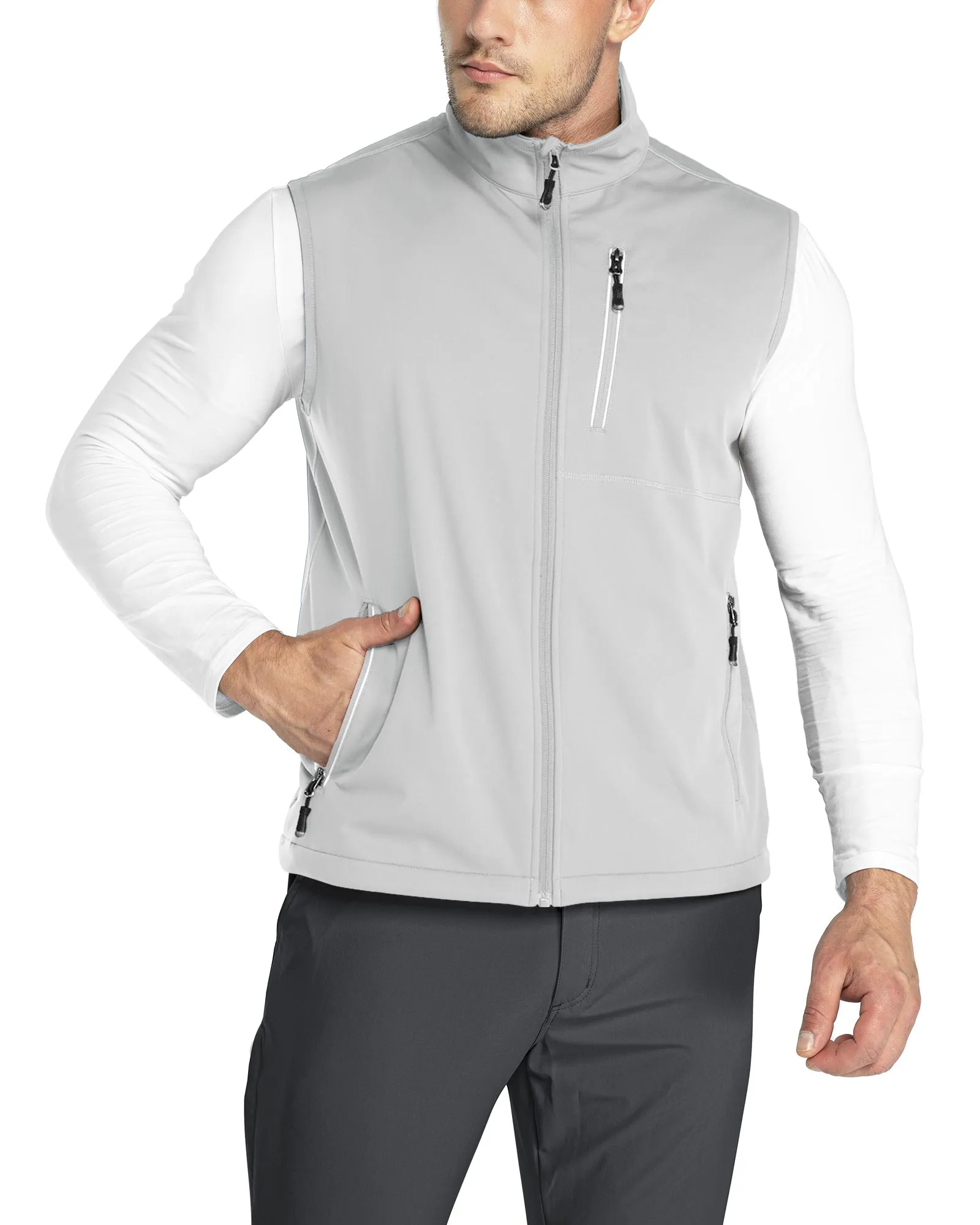 0.88lbs 10000mm Waterproof 10000 Level Breathable Men's Windproof Vest Outerwear with 6 Pockets Reoflective Design