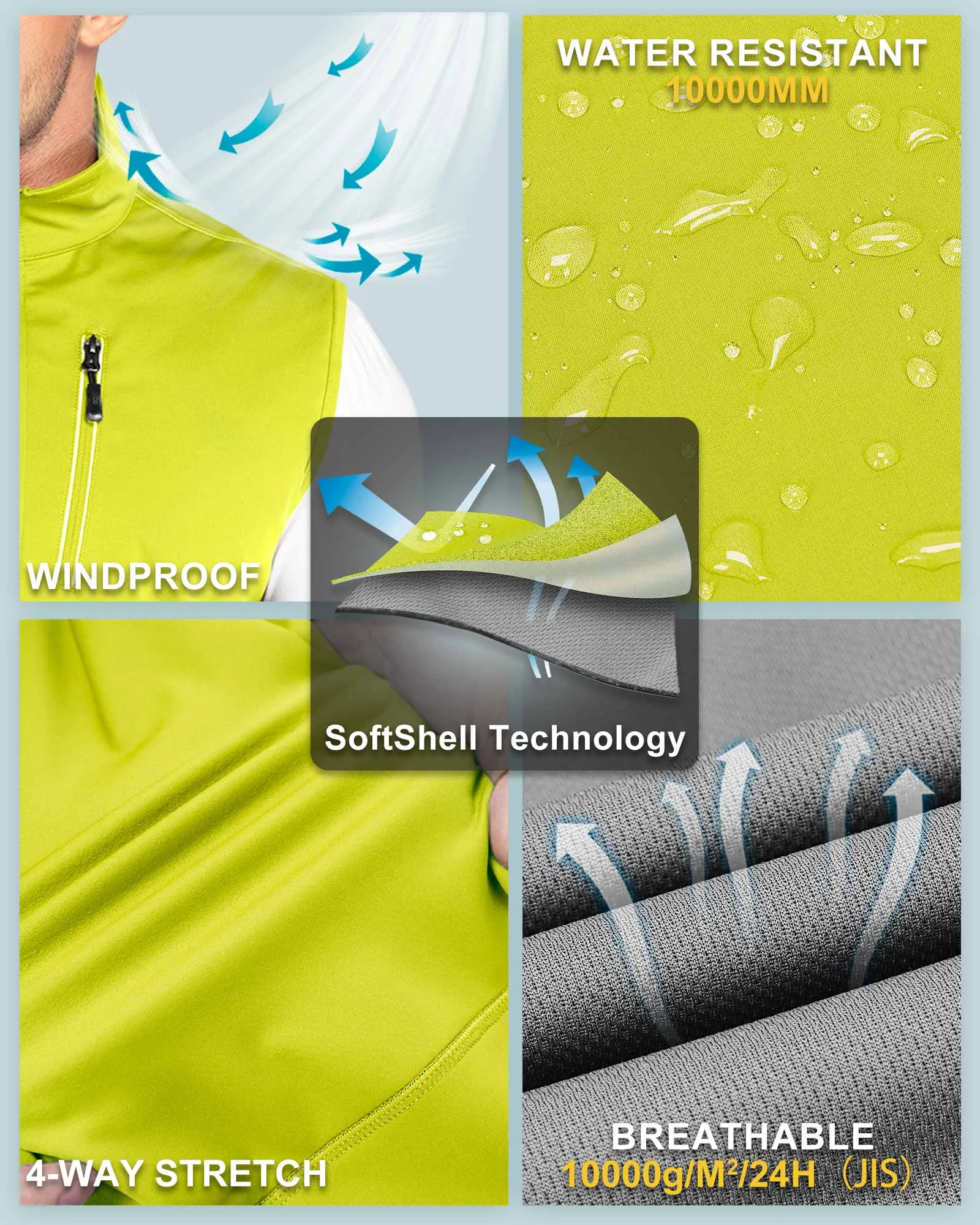 0.88lbs 10000mm Waterproof 10000 Level Breathable Men's Windproof Vest Outerwear with 6 Pockets Reoflective Design