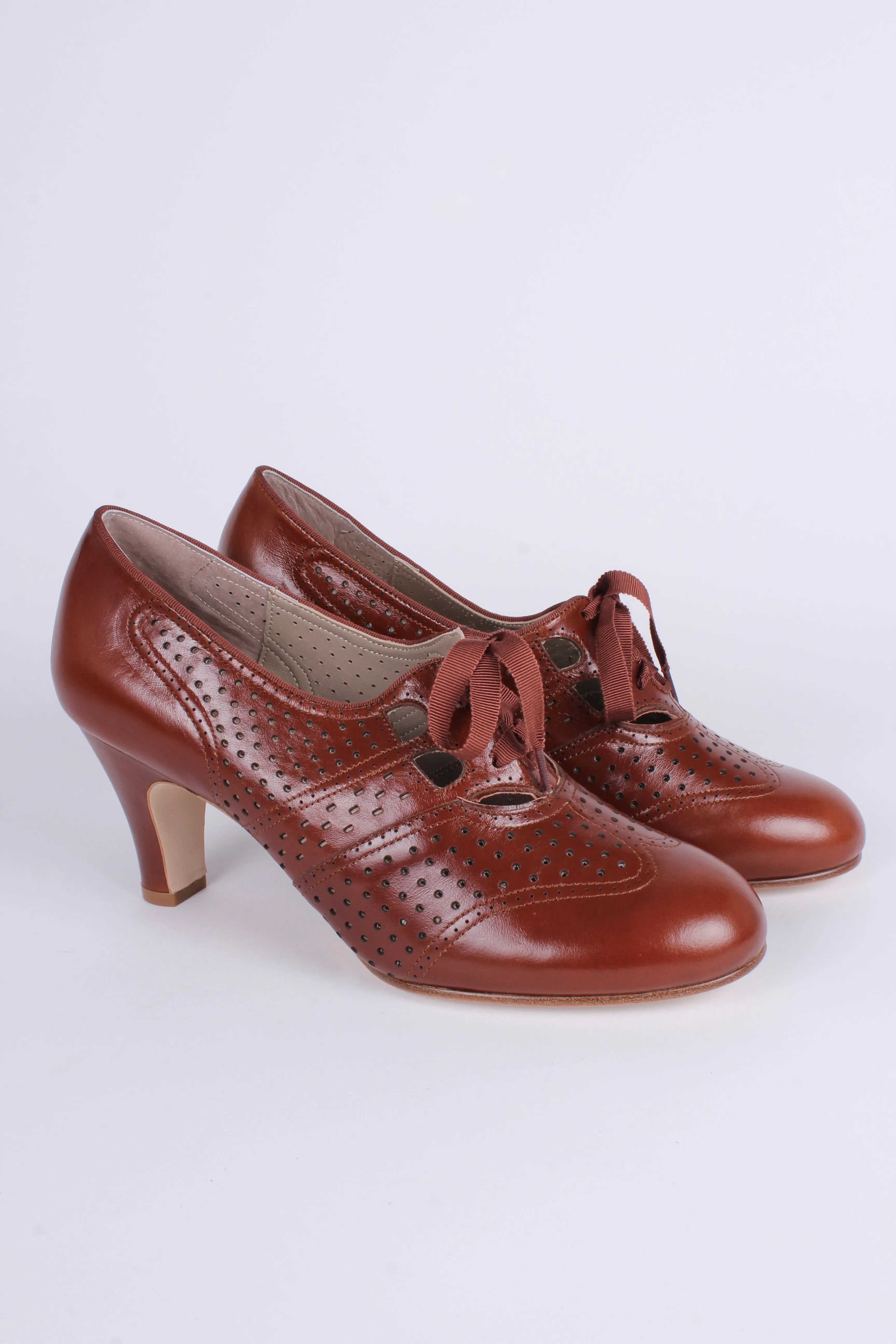 1930s everyday oxford high heel shoes - Cognac brown - Marie