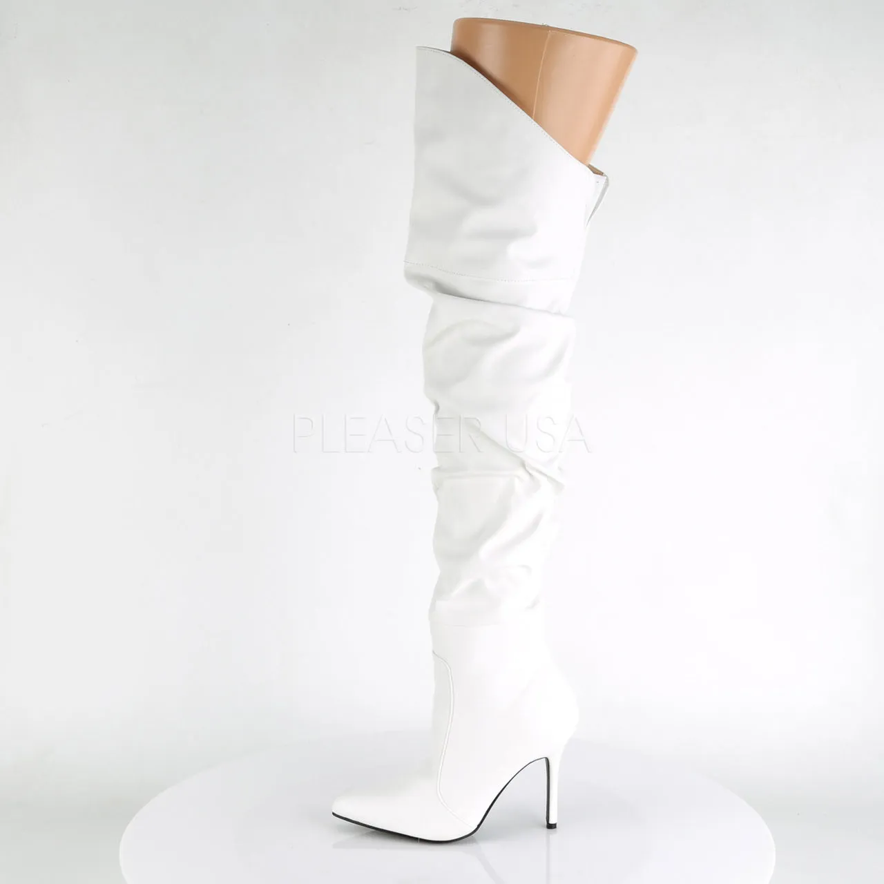 4" Heel White Faux Leather Pointed Boots*