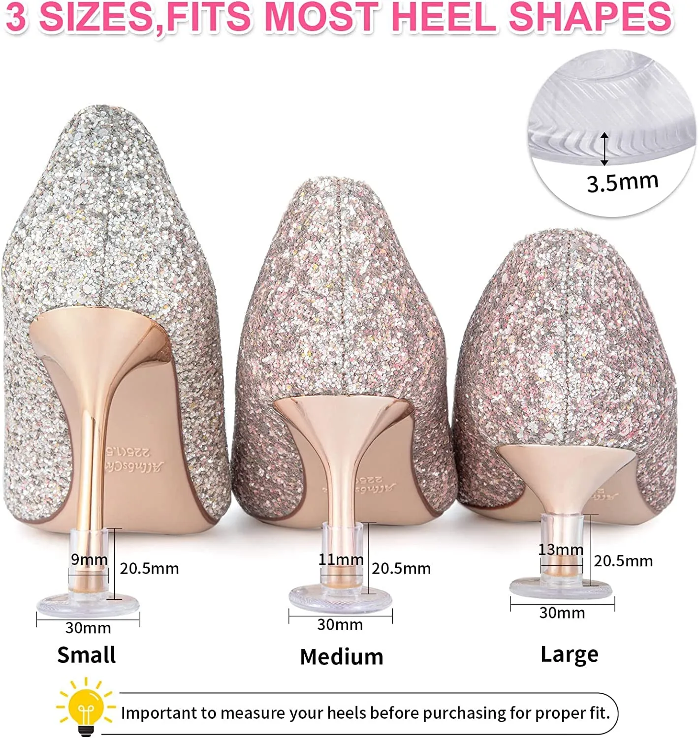 6 Pairs Heel Stoppers for Grass, 3 Sizes High Heel Protectors for Women Wedding Shoes, Durable High Heel Protectors for Walking on Grass and Uneven Floor
