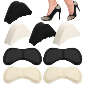 8pcs Foot Cushions & Pads, 2 Pairs Sponge Heel Paste Toe Pads and 2 Pairs Reusable Toe Shoe Heel Filler Inserts Heel Anti-Slip Wear Feet Fit Most Shoes