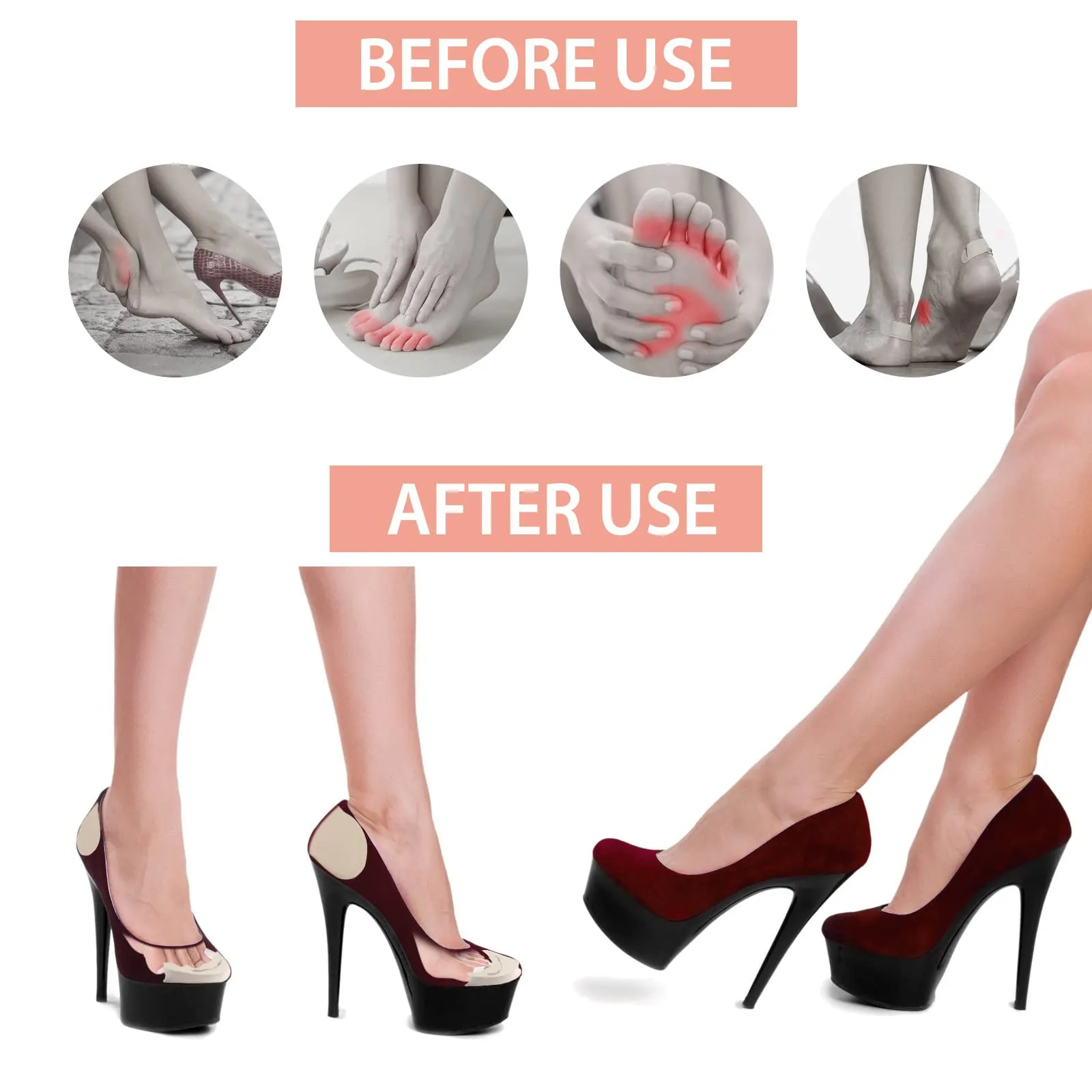 8pcs Foot Cushions & Pads, 2 Pairs Sponge Heel Paste Toe Pads and 2 Pairs Reusable Toe Shoe Heel Filler Inserts Heel Anti-Slip Wear Feet Fit Most Shoes
