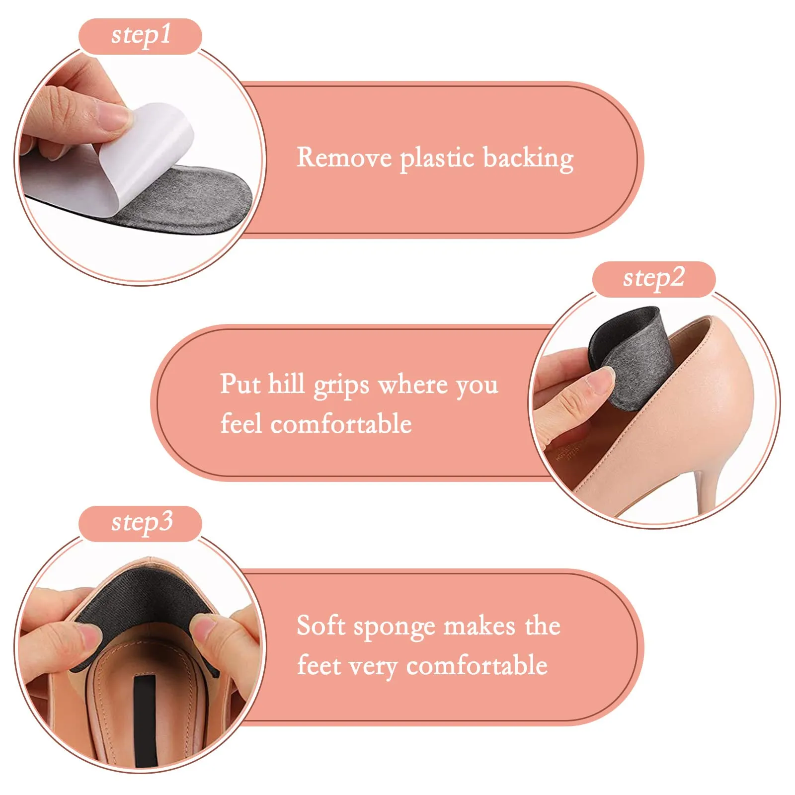 8pcs Foot Cushions & Pads, 2 Pairs Sponge Heel Paste Toe Pads and 2 Pairs Reusable Toe Shoe Heel Filler Inserts Heel Anti-Slip Wear Feet Fit Most Shoes