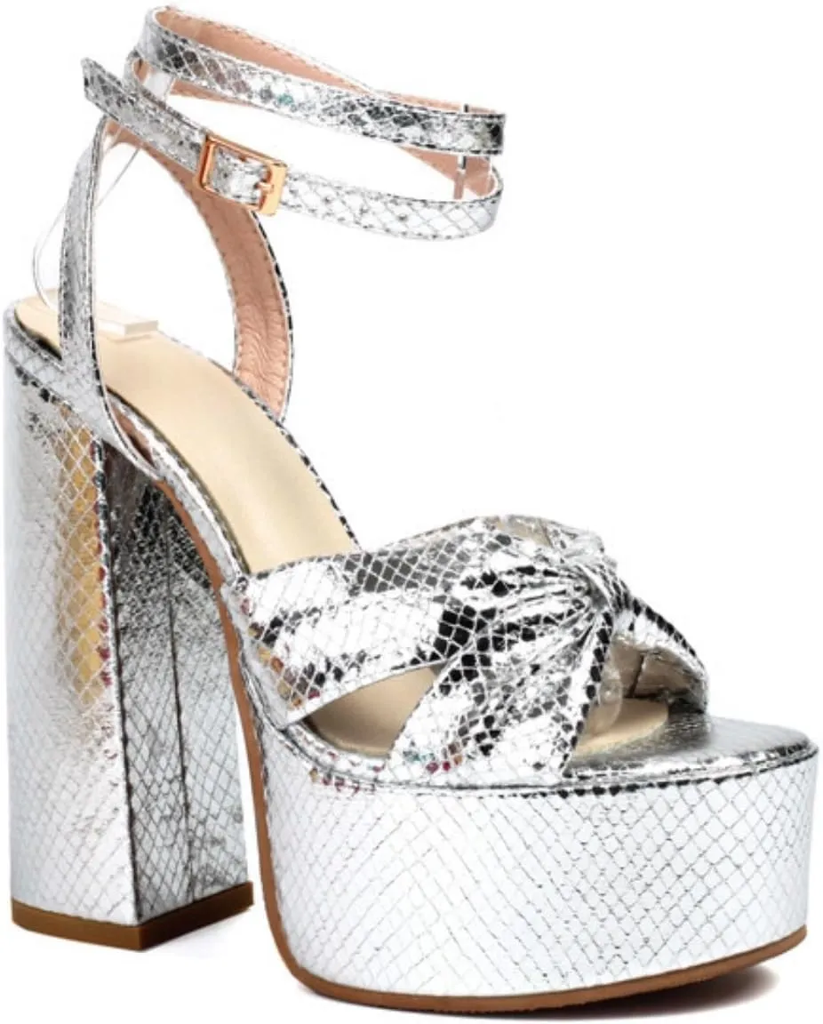 Aflngle Women's Platform Heels Ankle Strap Sandals Round Open Toe Pleated Bow Knot Block Heeled Sandals Sexy Slingback Comfortable Evening Wedding Dress Pumps Sandals