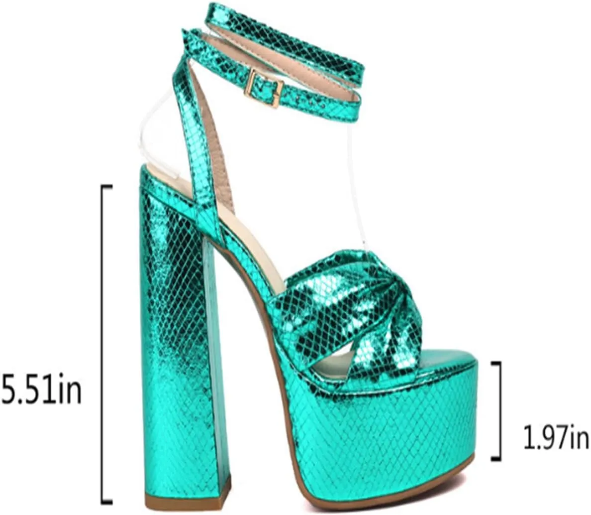 Aflngle Women's Platform Heels Ankle Strap Sandals Round Open Toe Pleated Bow Knot Block Heeled Sandals Sexy Slingback Comfortable Evening Wedding Dress Pumps Sandals