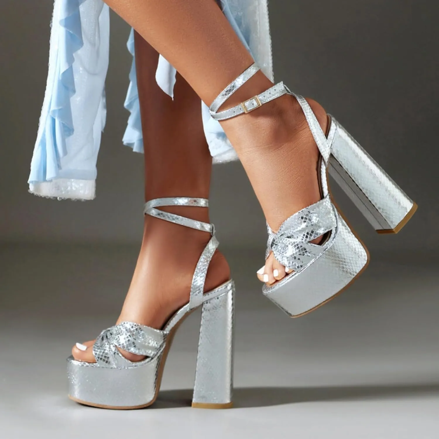 Aflngle Women's Platform Heels Ankle Strap Sandals Round Open Toe Pleated Bow Knot Block Heeled Sandals Sexy Slingback Comfortable Evening Wedding Dress Pumps Sandals