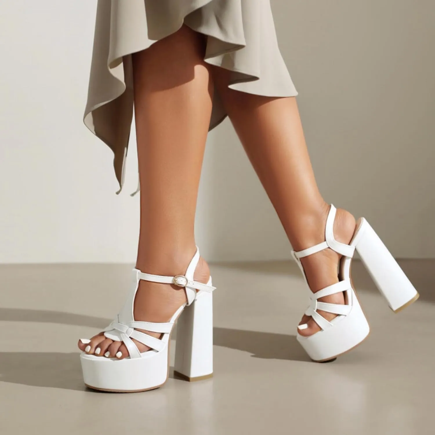 Aflngle Women's T Strap High Heels Sandals Platform Chunky Open Toe Heeled Sandal Sexy Slingback Evening Wedding Dress Pumps Shoes