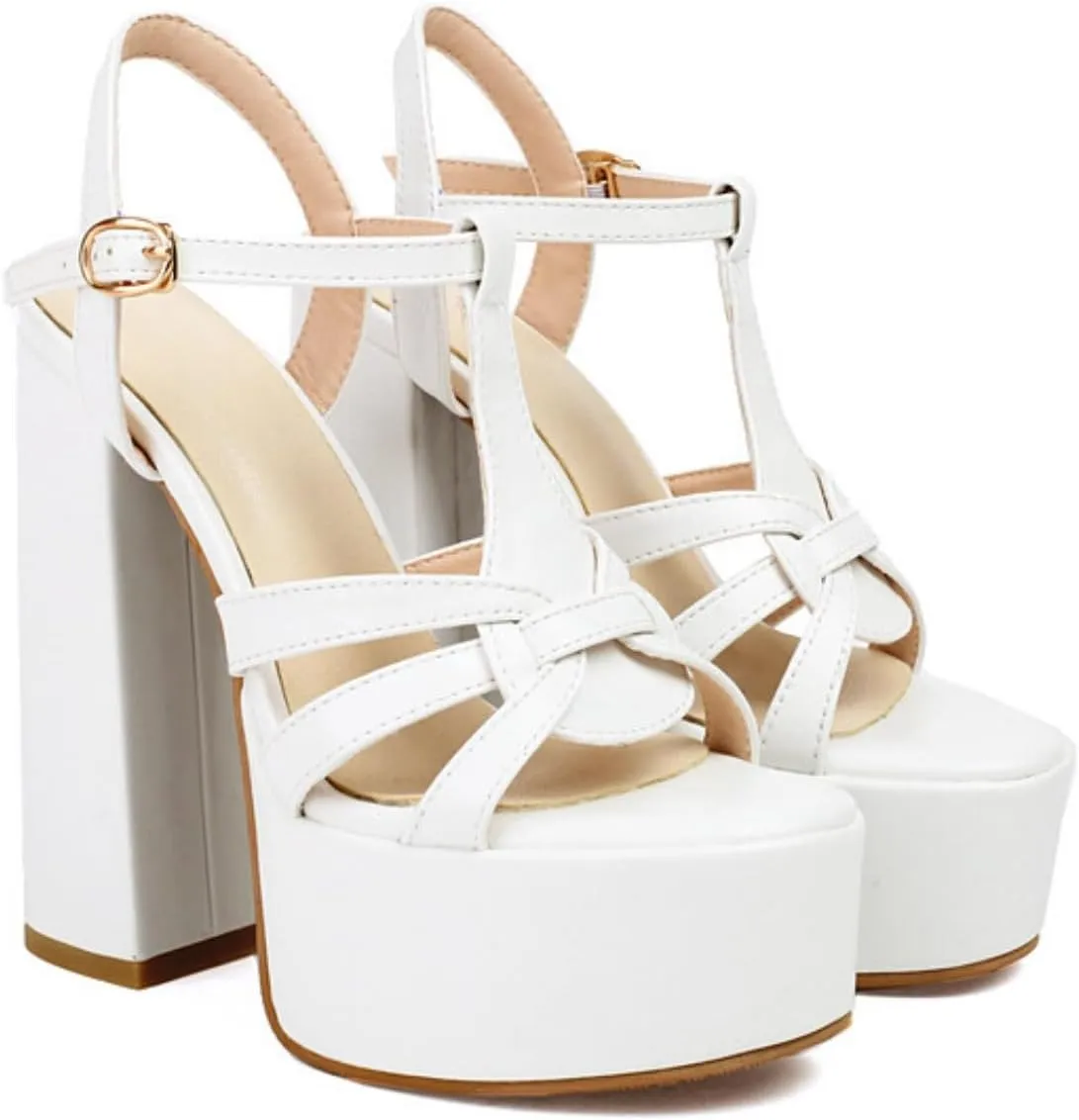 Aflngle Women's T Strap High Heels Sandals Platform Chunky Open Toe Heeled Sandal Sexy Slingback Evening Wedding Dress Pumps Shoes