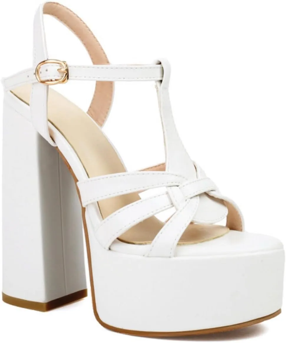 Aflngle Women's T Strap High Heels Sandals Platform Chunky Open Toe Heeled Sandal Sexy Slingback Evening Wedding Dress Pumps Shoes