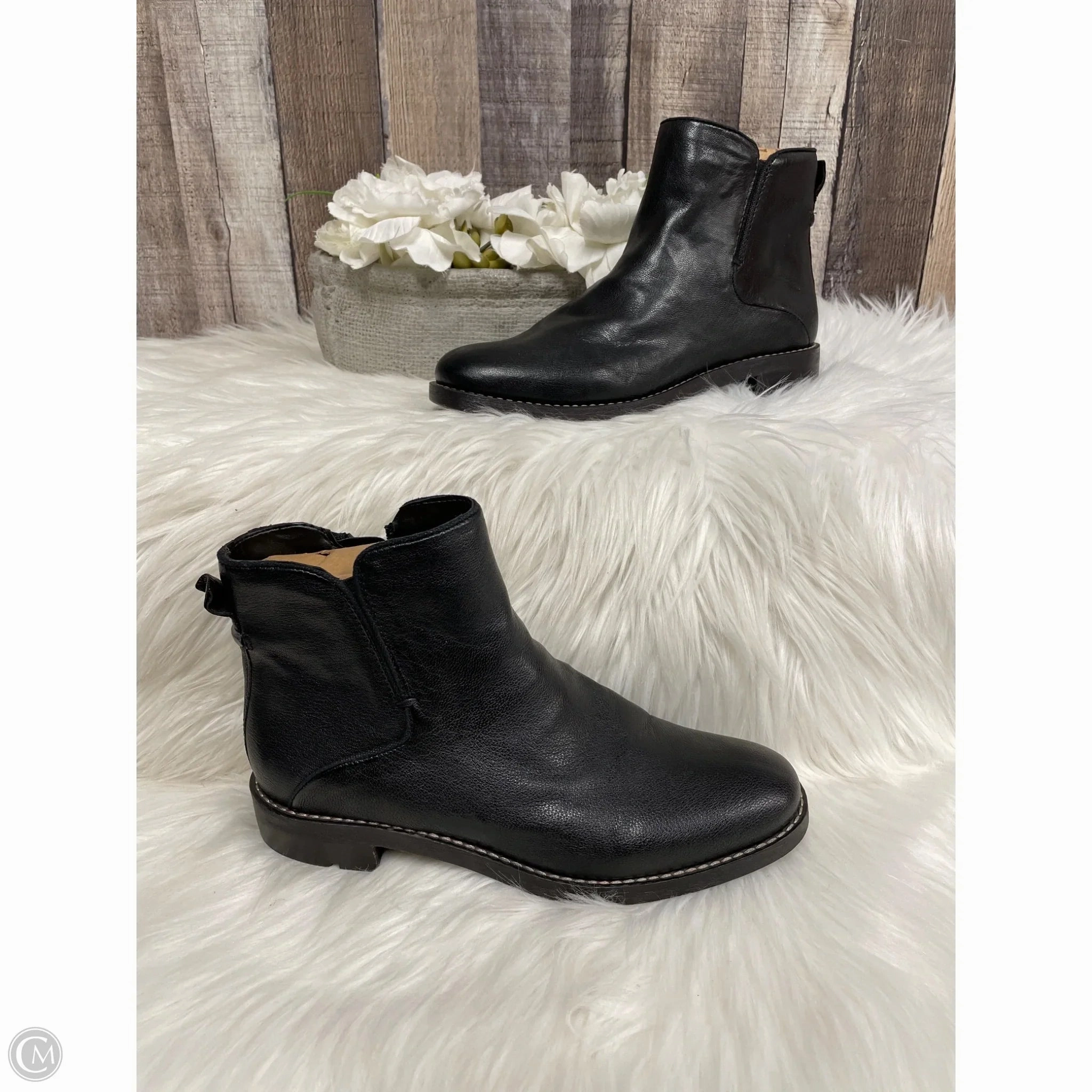 Brogue Detail Heat Resistant Coating Boots Ankle Flats By Franco Sarto In Black, Size: 7.5