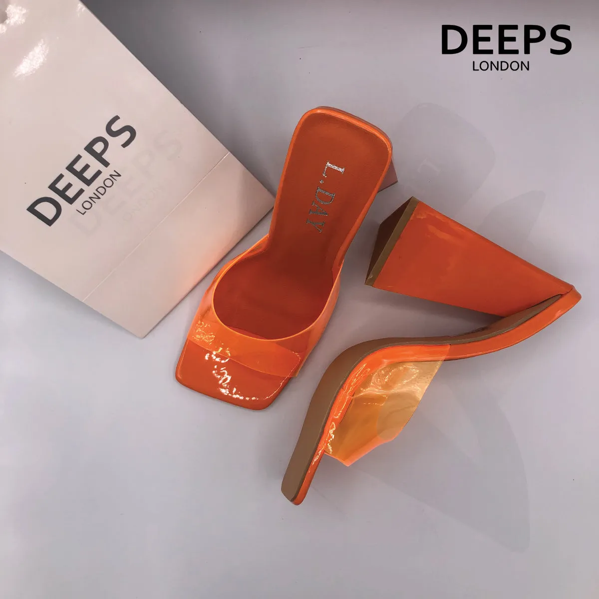 ANASTASIA SQUARE TOE MULES SANDALS HIGH HEEL COFFEE