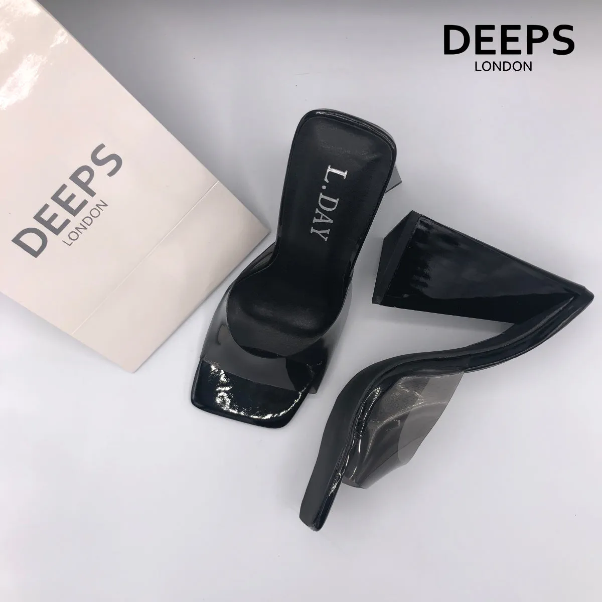 ANASTASIA SQUARE TOE MULES SANDALS HIGH HEEL COFFEE