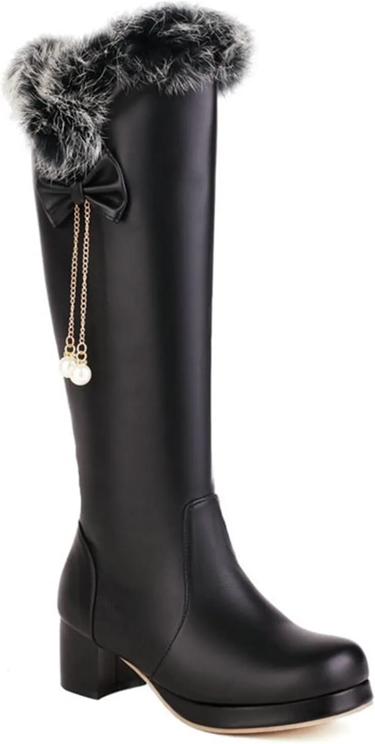 Ankle Boots for Women Comfy Rabbit Hair Thick Instep High Heel Sweet High Boots Padded Cotton Boots Warm Snow Boots