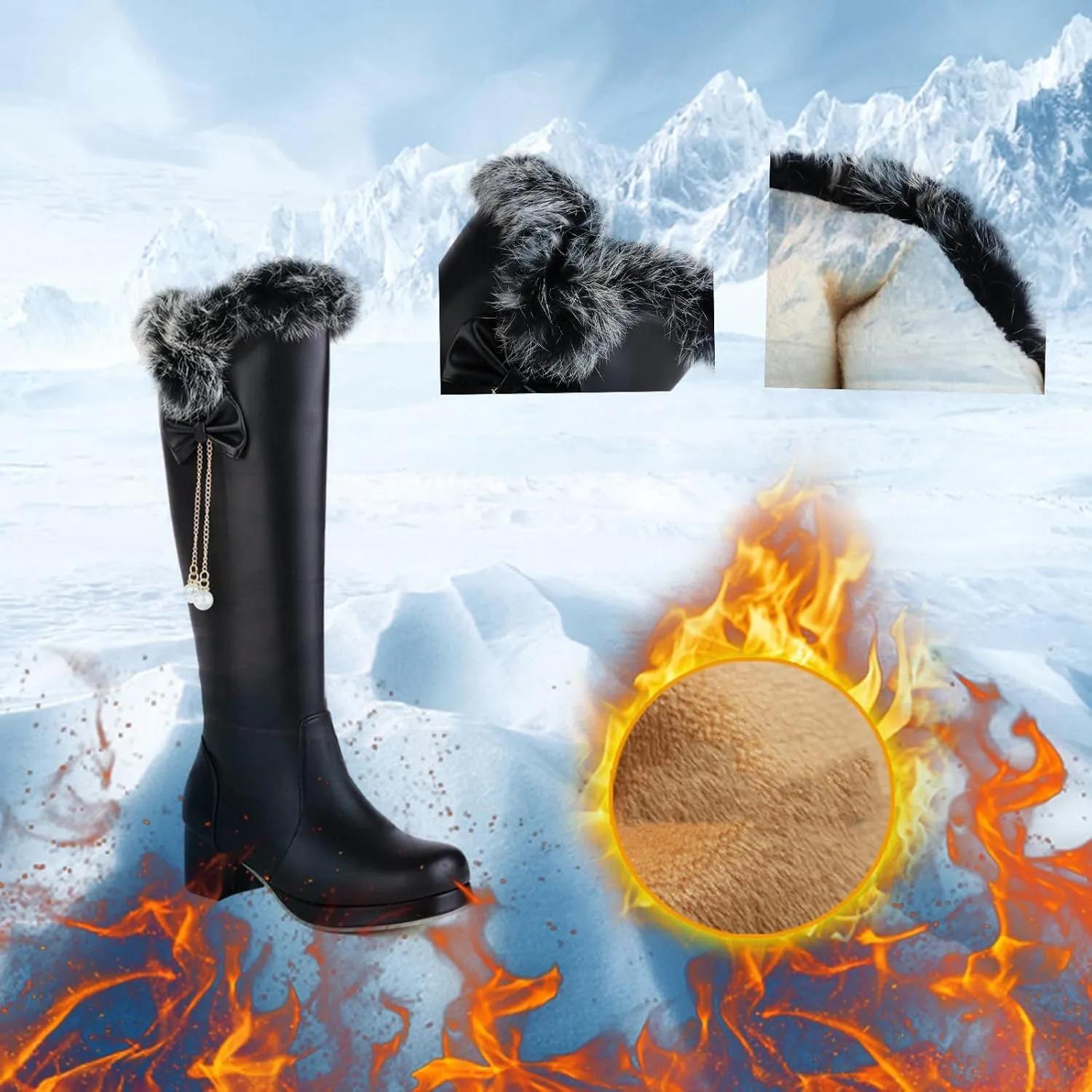 Ankle Boots for Women Comfy Rabbit Hair Thick Instep High Heel Sweet High Boots Padded Cotton Boots Warm Snow Boots