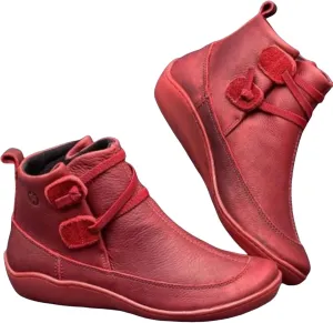 Ankle Boots for Women No Heel, 2024 New Arch Support Boots Fashion Lace Up Side Zipper Vintage Retro Ankle Booties, Comfortable Slip On Flat Low Heel Boots Fall Boots