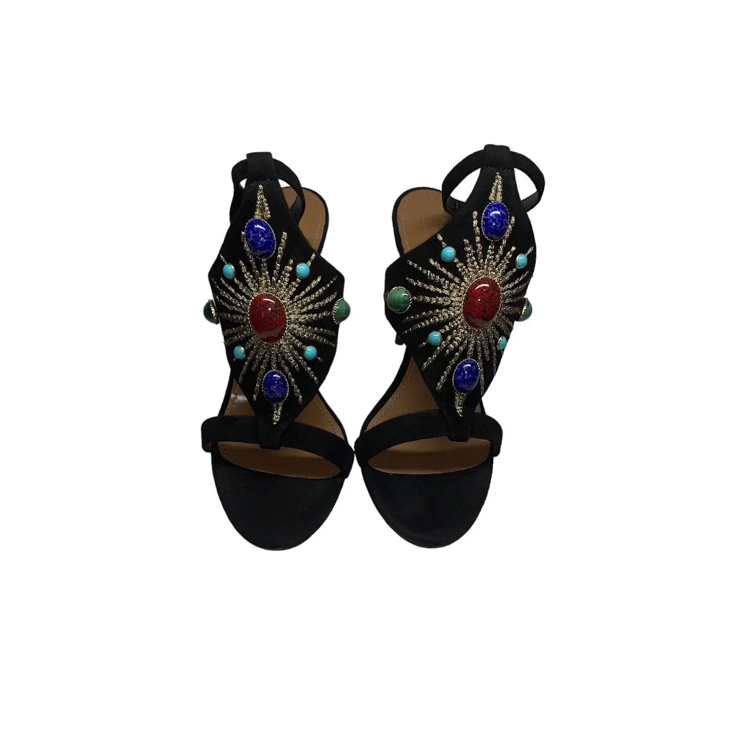 Aquazzura Black Desert Sun 50 Suede Gemstone Embellished Sandals Sz. 36.5