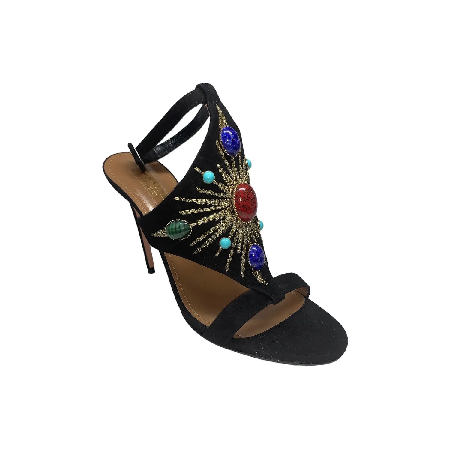 Aquazzura Black Desert Sun 50 Suede Gemstone Embellished Sandals Sz. 36.5