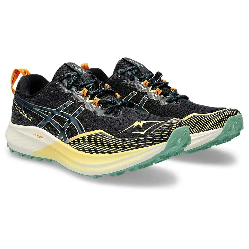 Men's Asics Fuji Lite 4 Black/Magnetic Blue Anti Debris Gaiter ventilated trail shoes