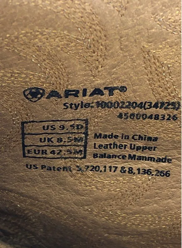 Ariat Men's 100020004 Brown Leather Mid-Calf Cowboy Western Boots - Size 9.5D