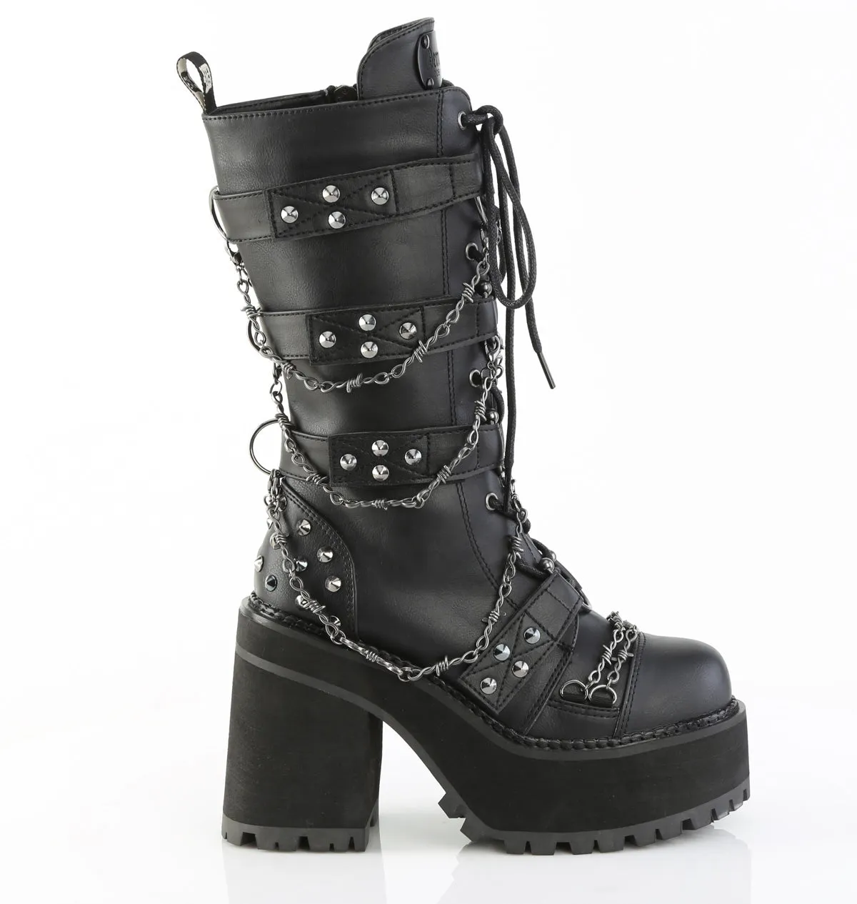ASSAULT-117 DemoniaCult Black Vegan Leather Sexy Women's Mid-Calf & Knee High Boots (Alternative Footwear)