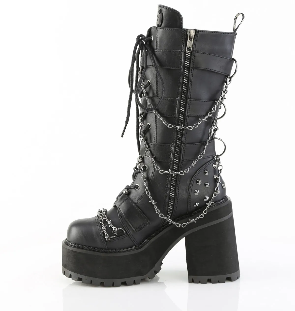 ASSAULT-117 DemoniaCult Black Vegan Leather Sexy Women's Mid-Calf & Knee High Boots (Alternative Footwear)