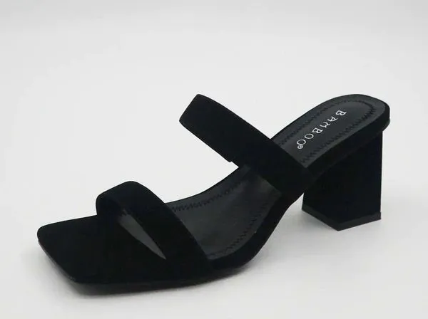 Bamboo Women Square Toe Double Band Low Block Heel Sandals