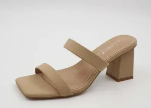 Bamboo Women Square Toe Double Band Low Block Heel Sandals