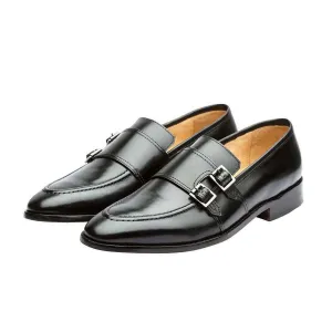 Black Double Buckle Monk Slipon