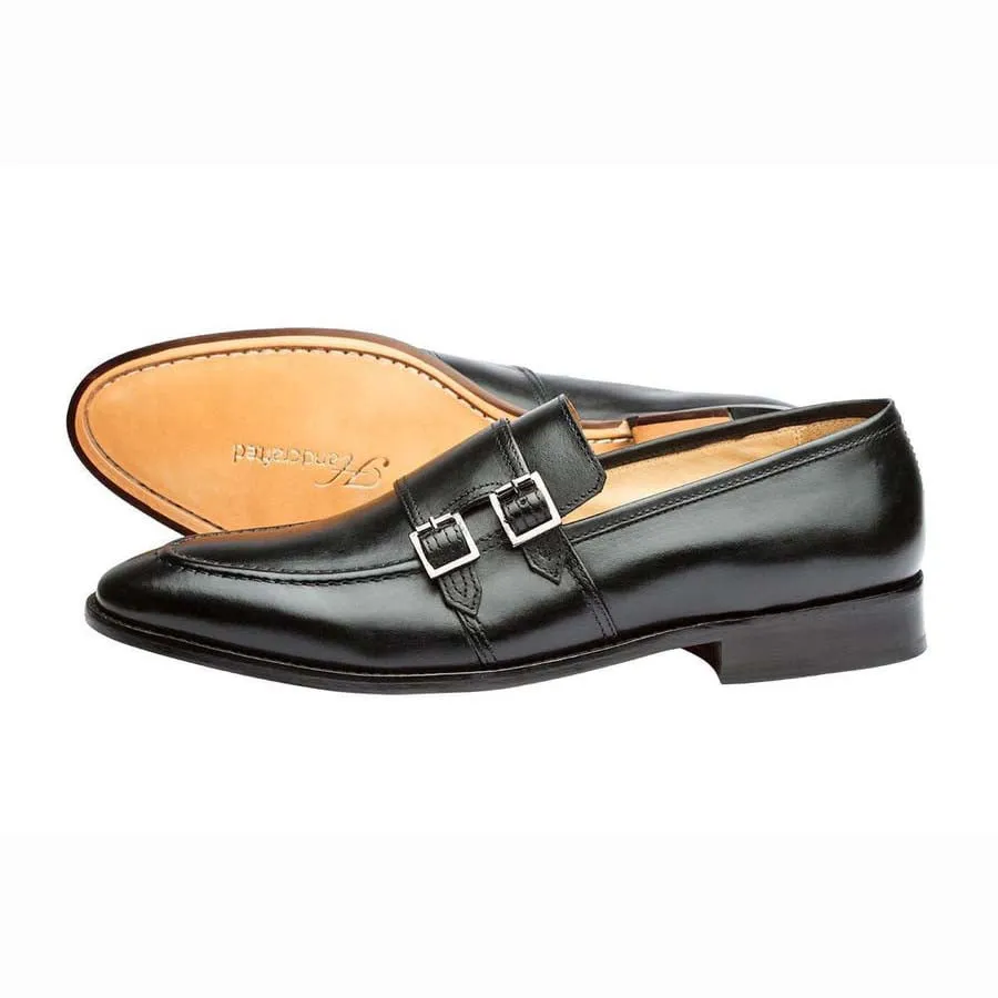 Black Double Buckle Monk Slipon
