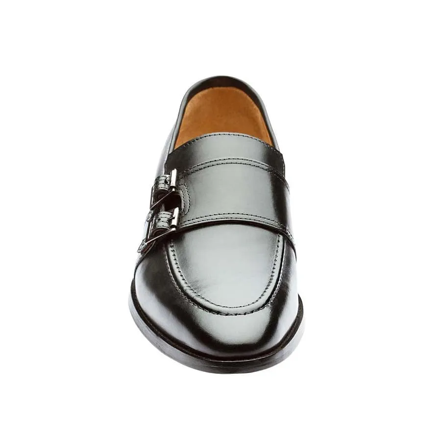 Black Double Buckle Monk Slipon