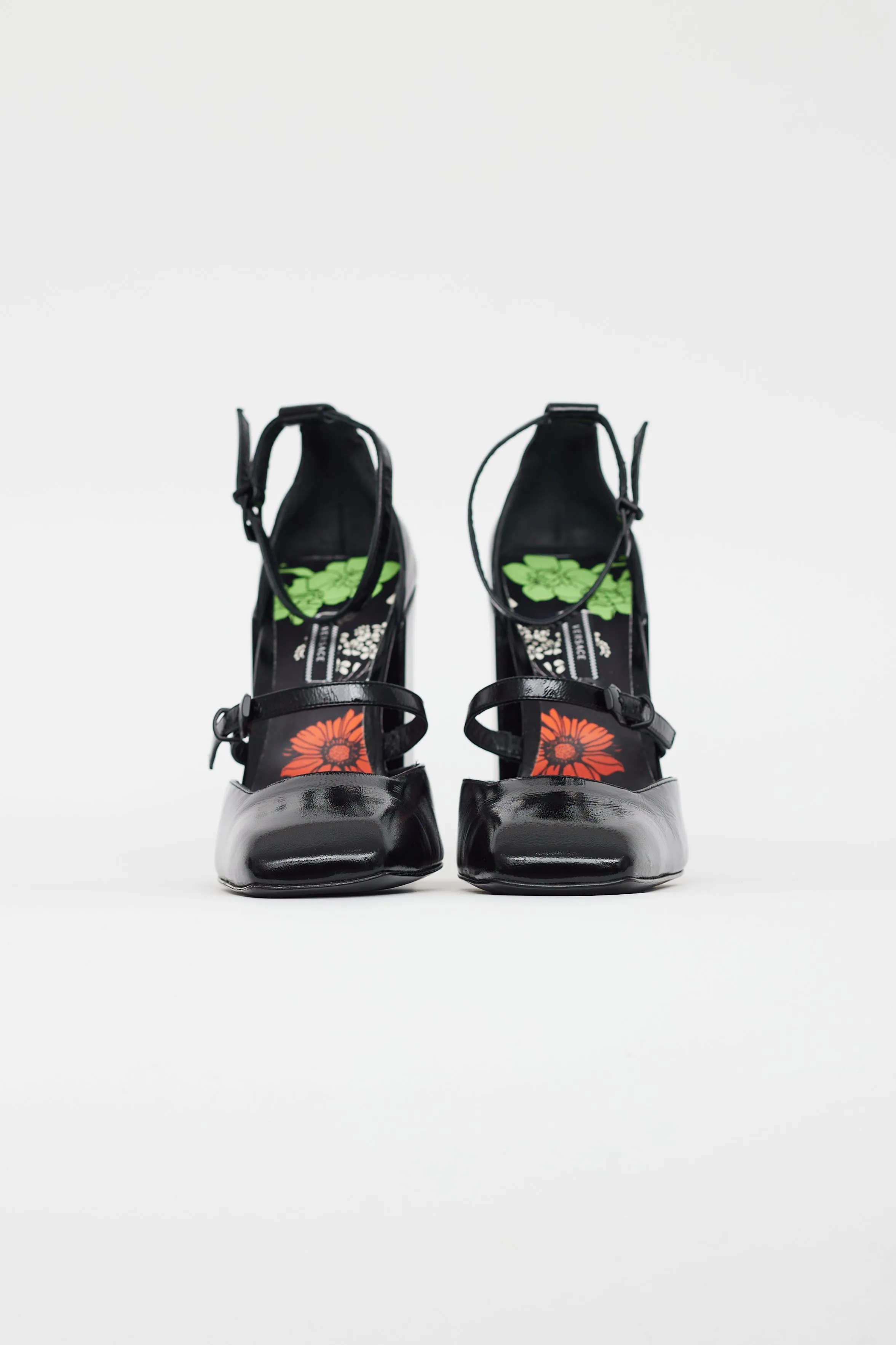 Black Patent Leather Square Toe Heel