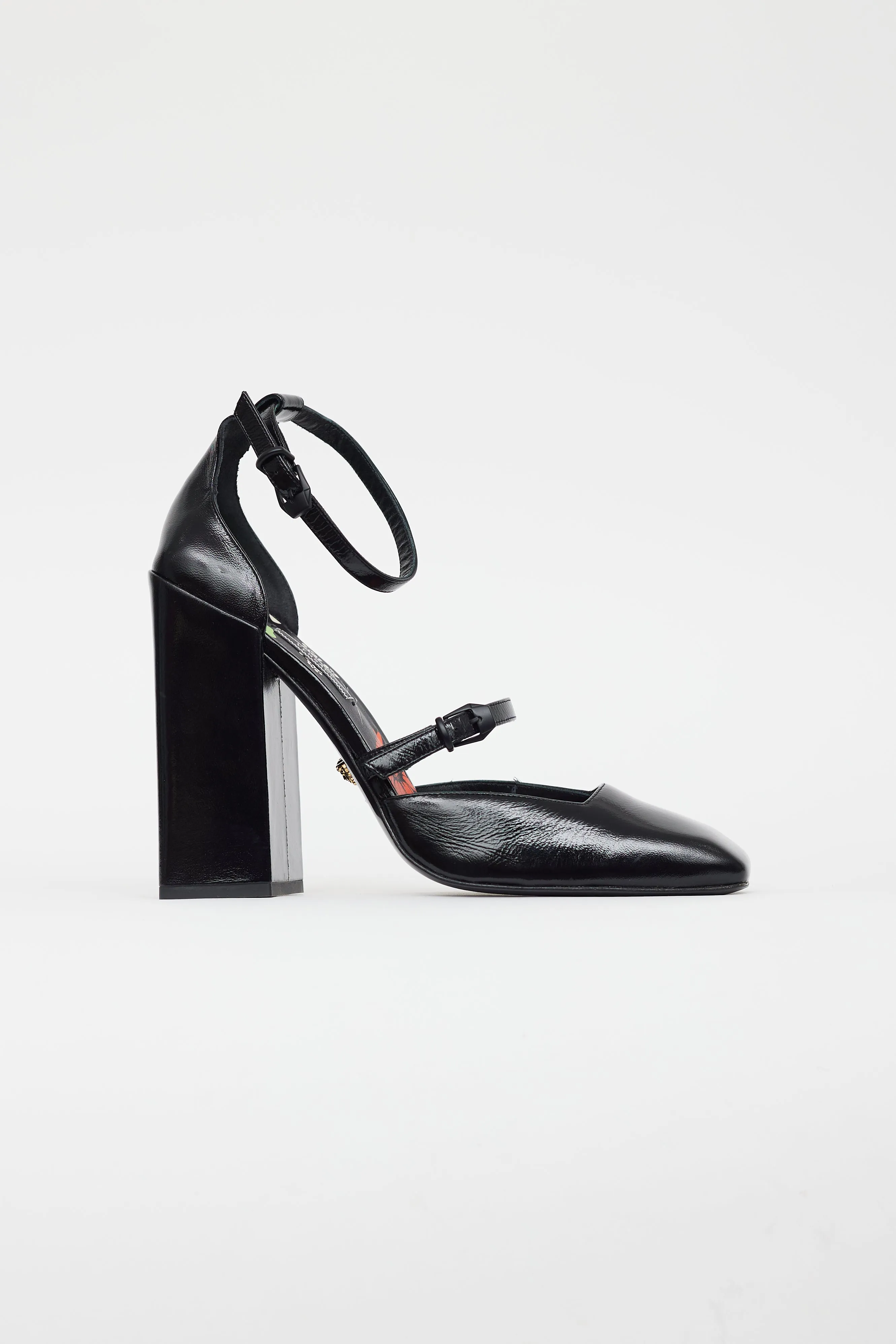 Black Patent Leather Square Toe Heel