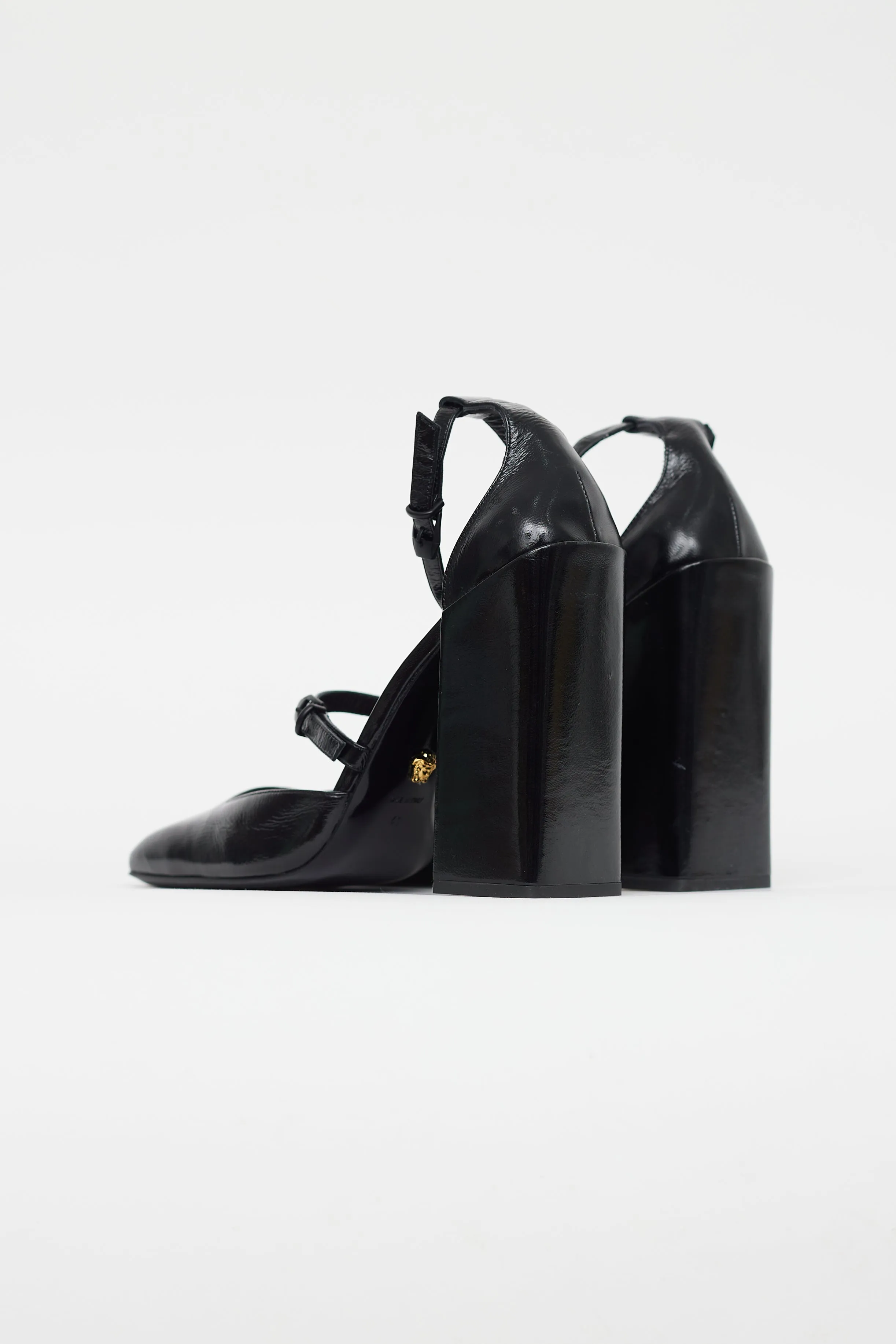 Black Patent Leather Square Toe Heel