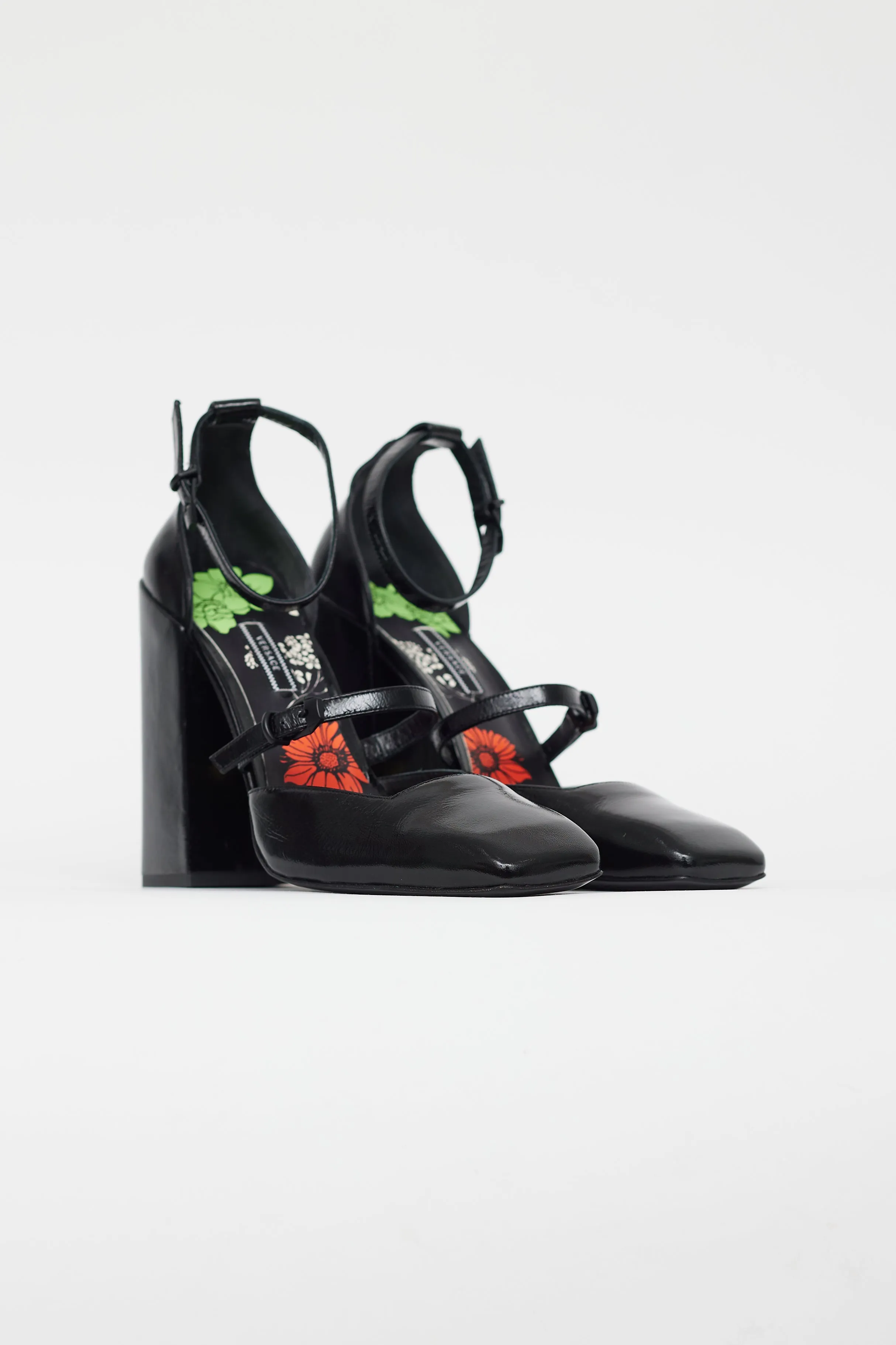 Black Patent Leather Square Toe Heel