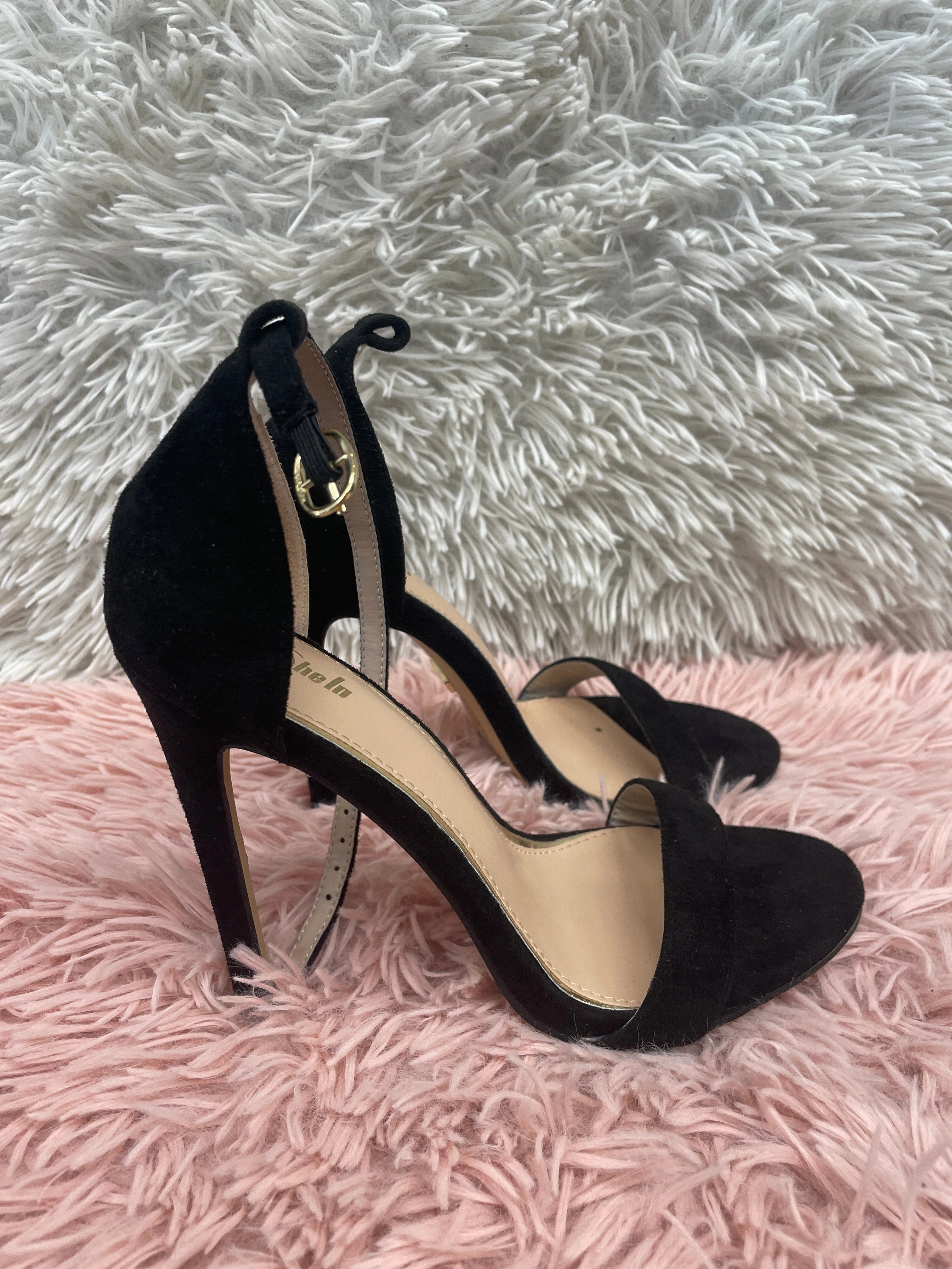 Black Shoes Heels Stiletto Shein, Size 6.5 Holiday Party Footwear Rich Tone