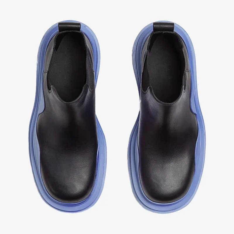Black/Blue Cropped Chelsea Boots