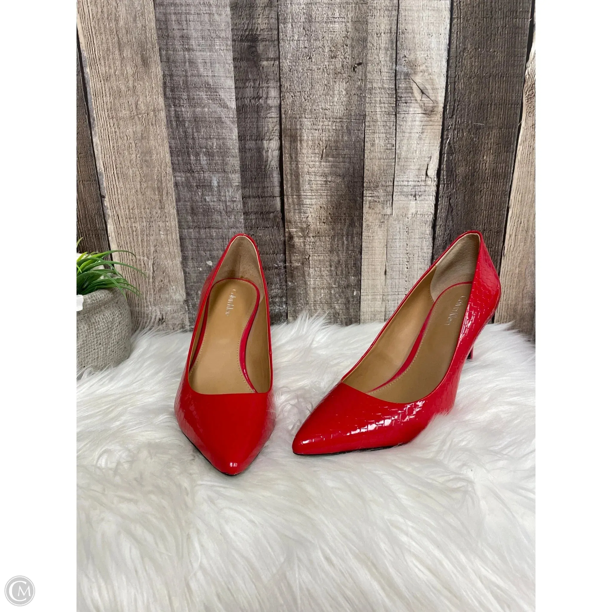 Elegant Boots Shoes Heels Stiletto By Calvin Klein In Red, Size: 7