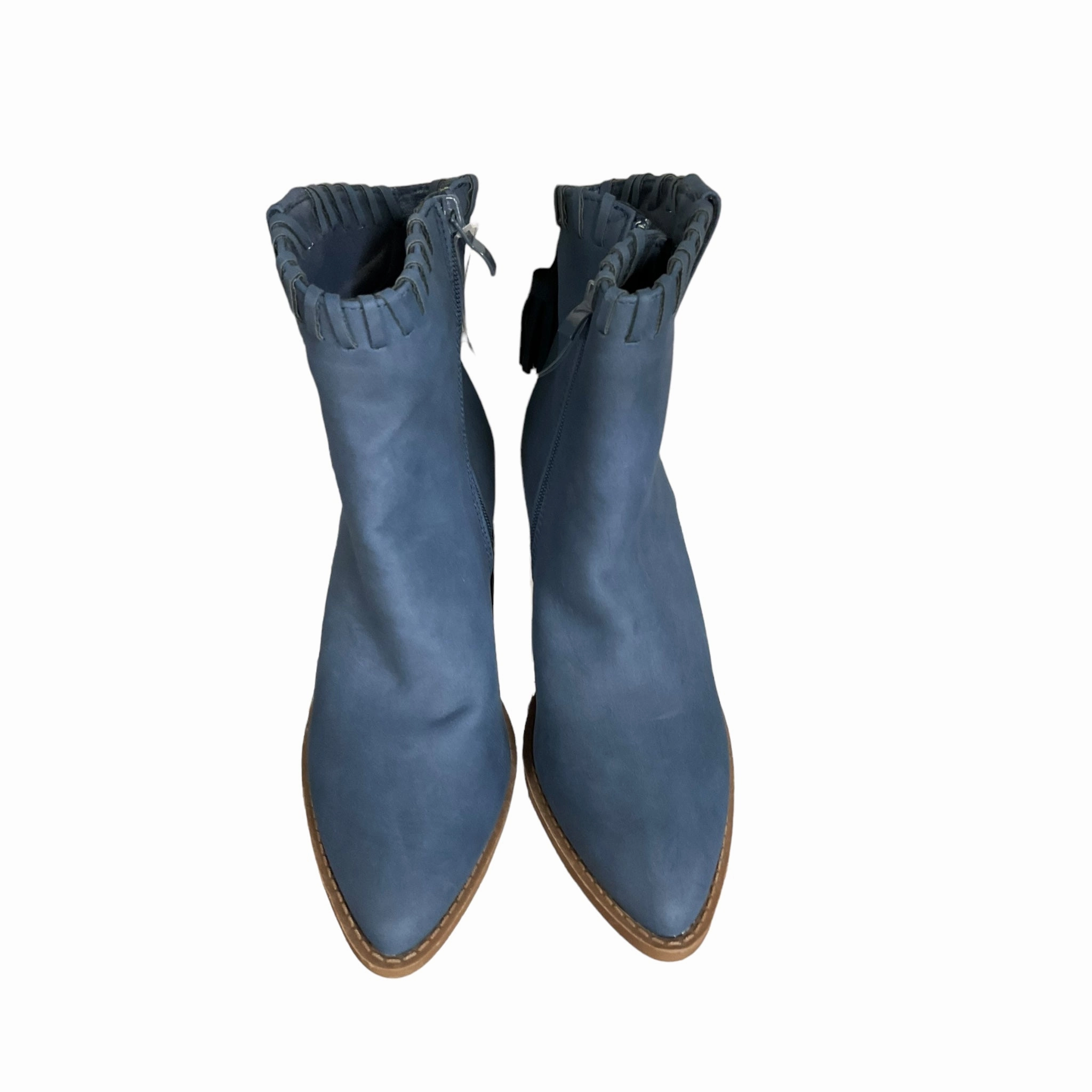 Matte Tone Everyday Wear Blue Boots Ankle Heels Forever, Size 7
