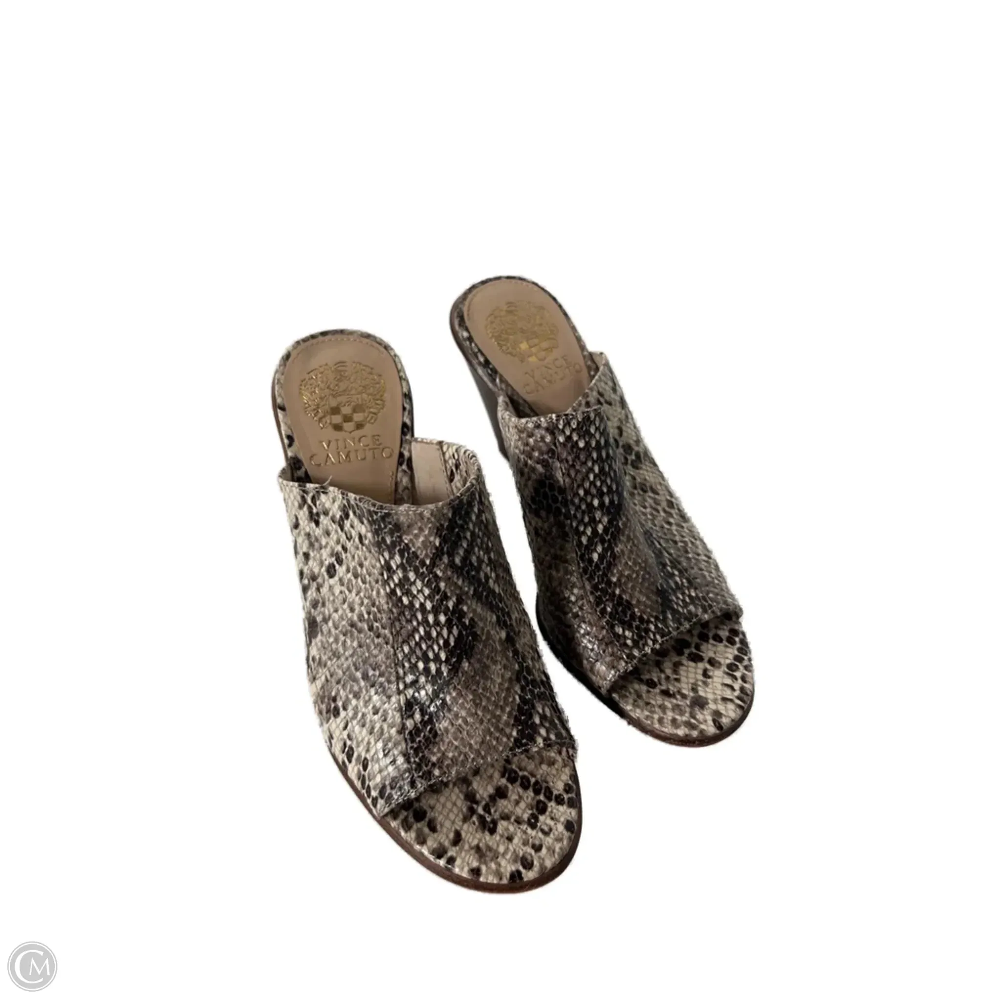 Soft Material Classic Footwear Shoes Heels Block By Vince Camuto In Brown & Cream, Size: 7.5