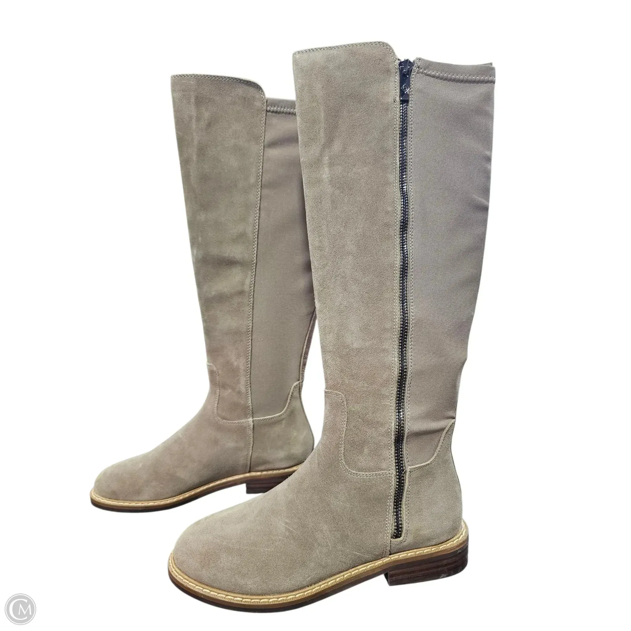 Effortless Edge Boots Knee Flats By Donald Pliner In Grey, Size: 6