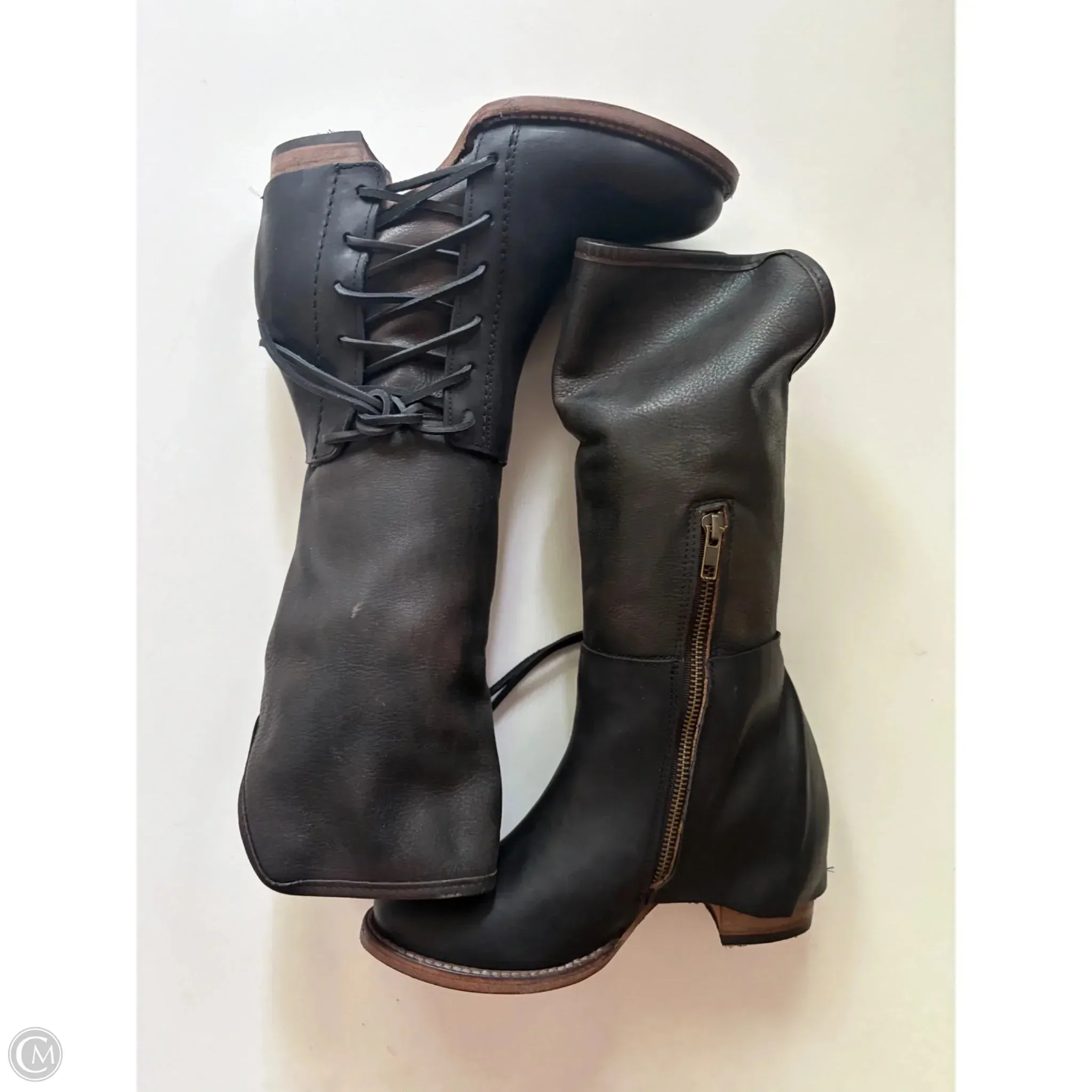 Boots Knee Flats By Freebird In Black, Size: 7 Trendy Look