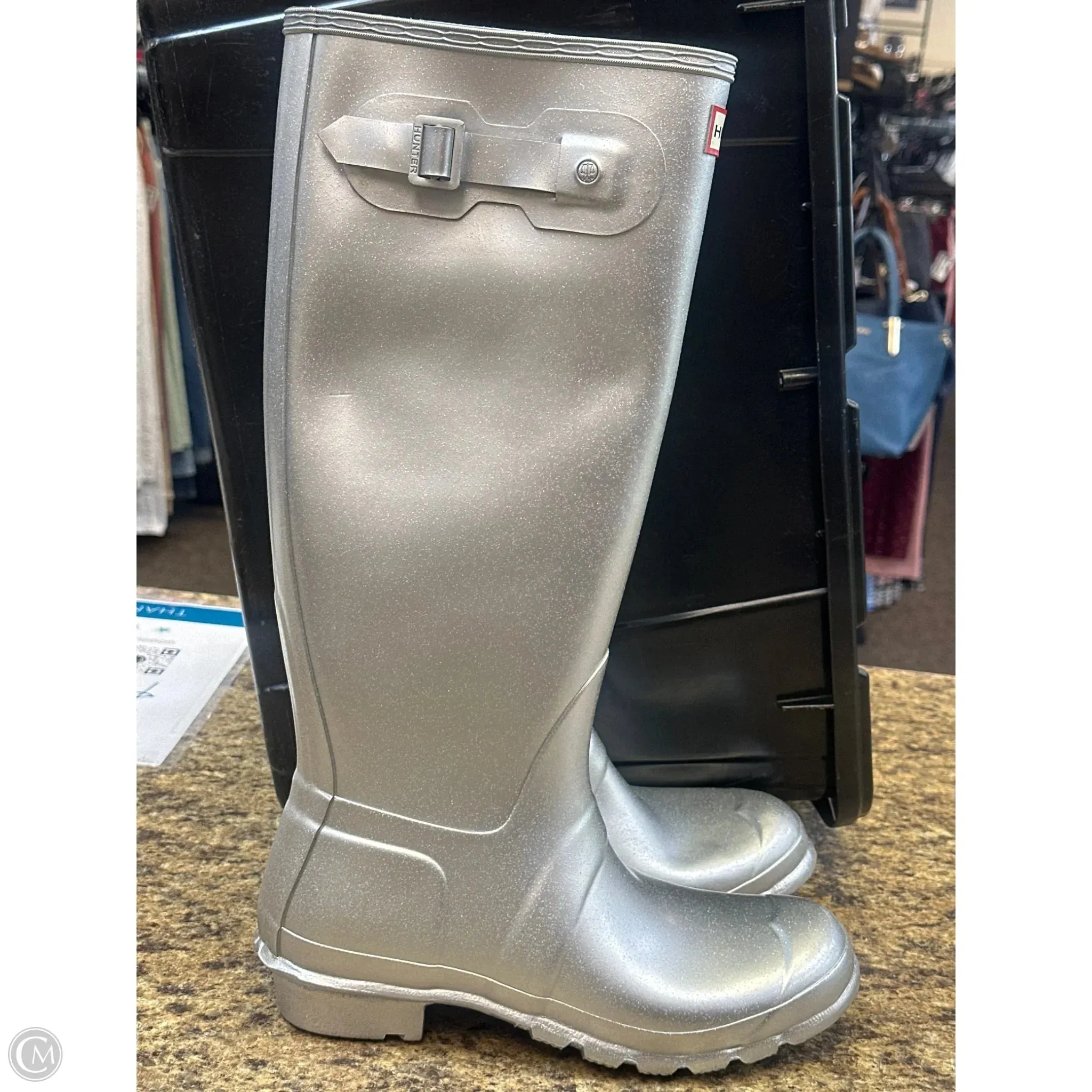 Boots Knee Flats By Hunter In Silver, Size: 9 Classic Winter Boots Effortless Wear