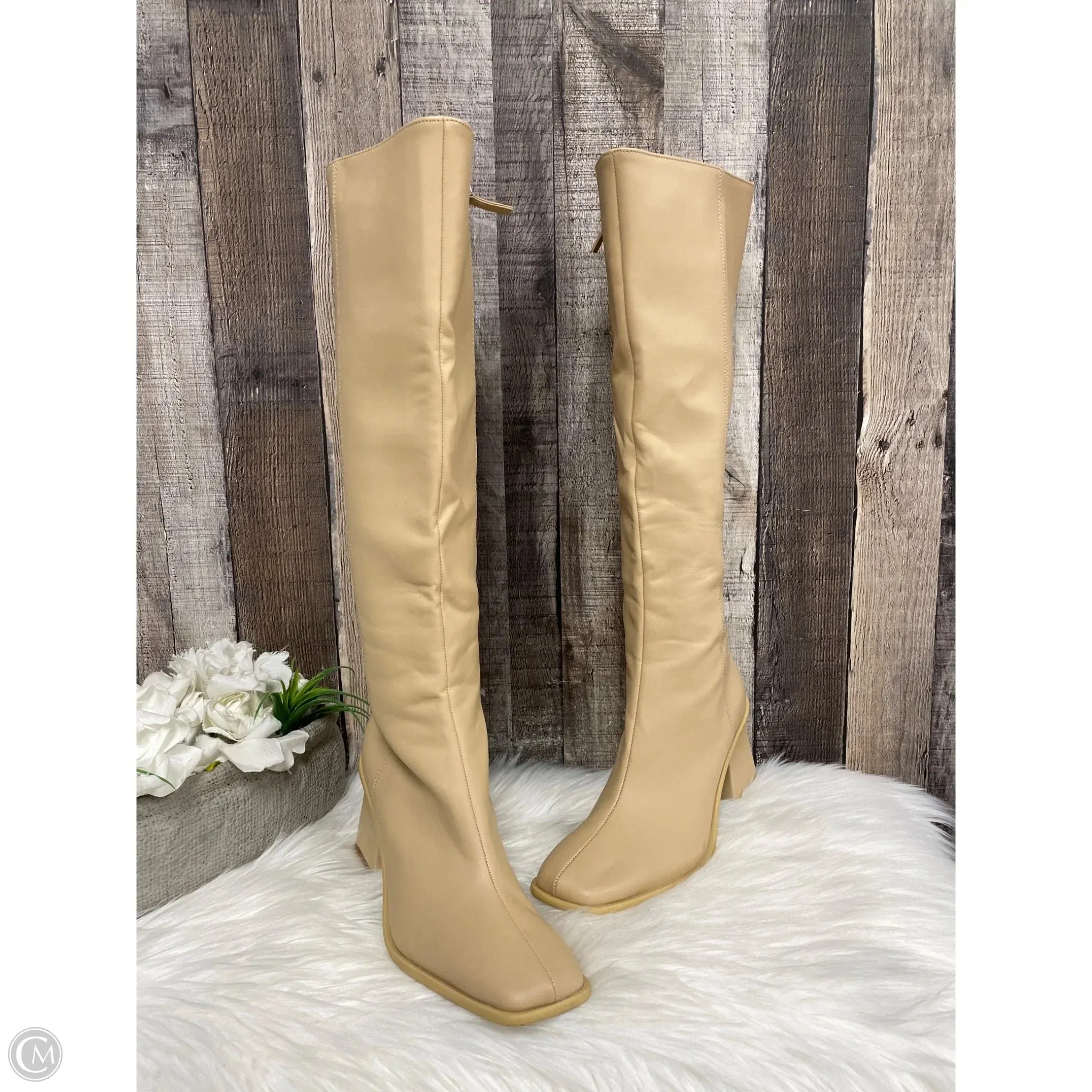 Boots Knee Heels By Cme In Tan, Size: 8 Go-To Fashion