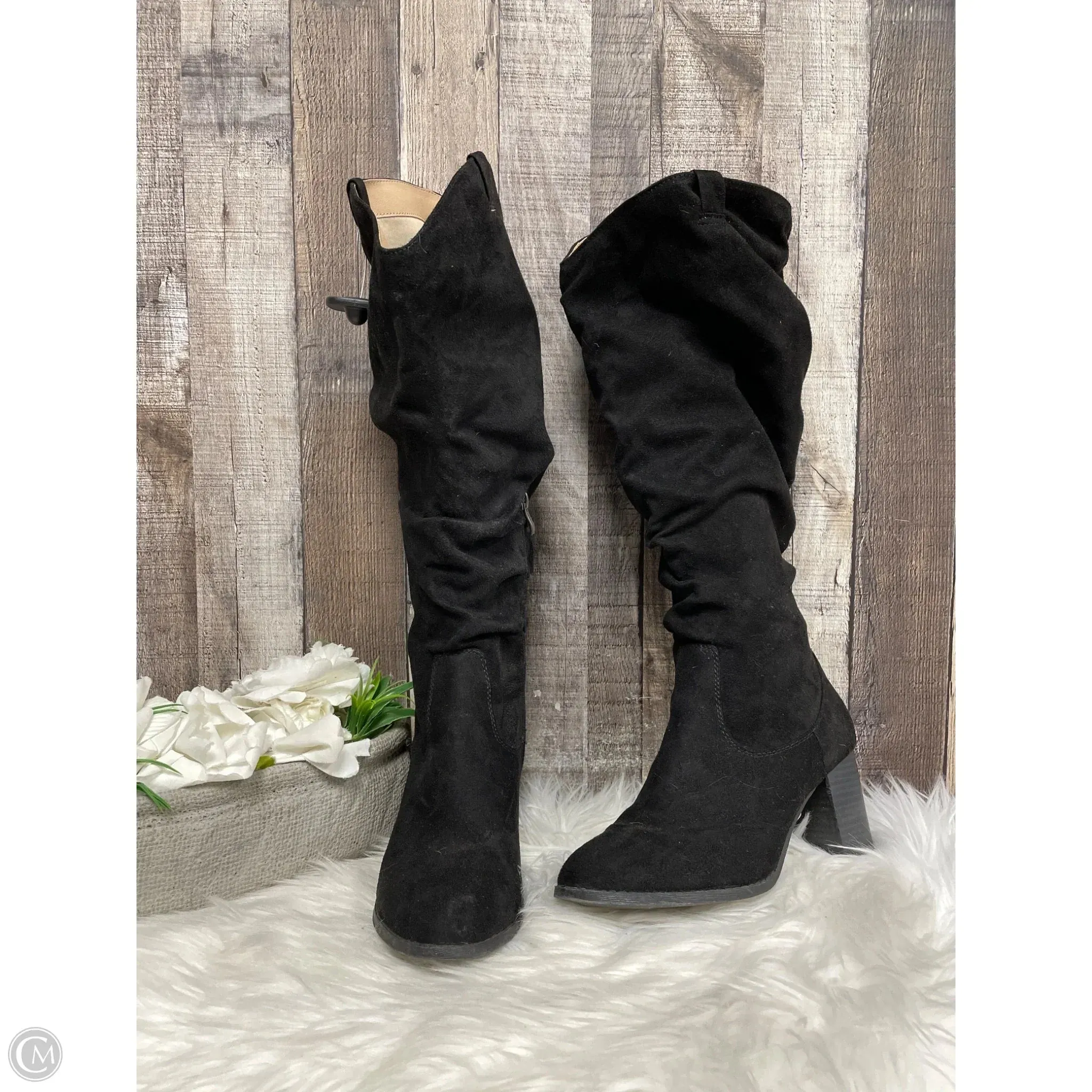 Boots Knee Heels By Cmf In Black, Size: 9 Winter Footwear