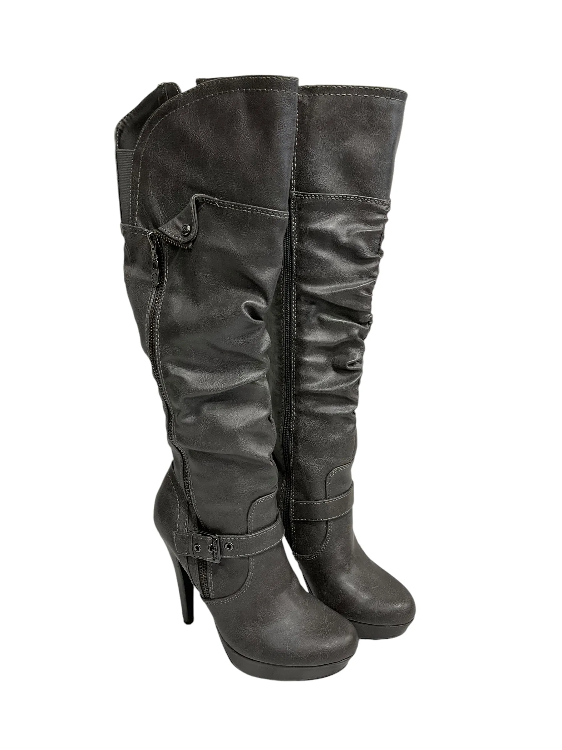 Boots Knee Heels By Guess In Grey, Size: 6 Easy Off Soft Leather
