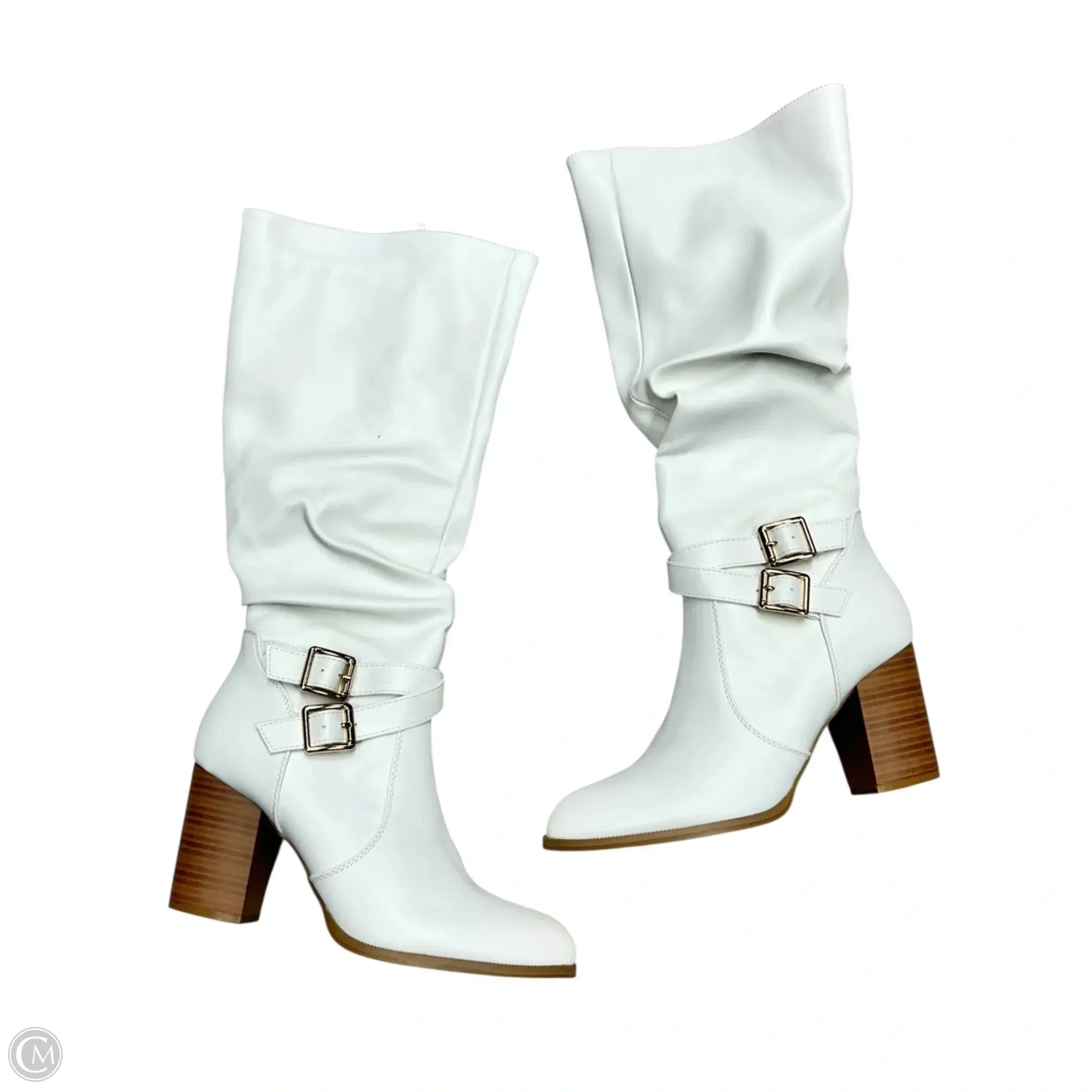 Boots Knee Heels By  In White, Size: 8 Extra Comfort Chic Walk Ready