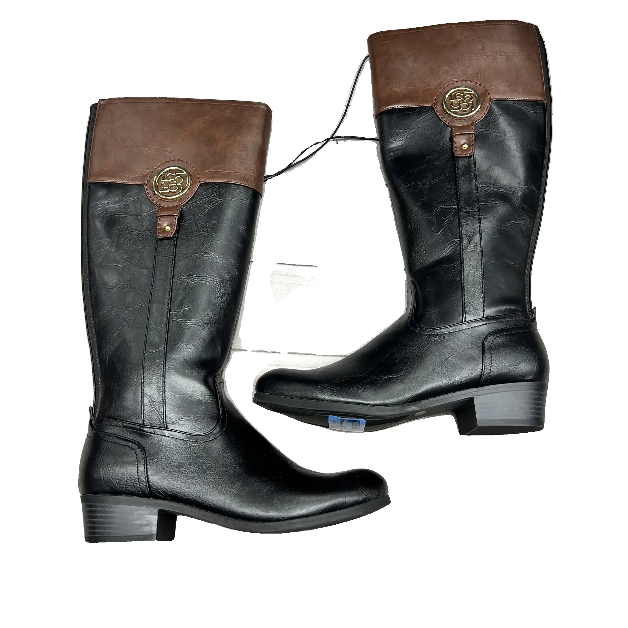 Stylish Detail Boots Knee Heels By Liz Claiborne In Black & Brown, Size: 9
