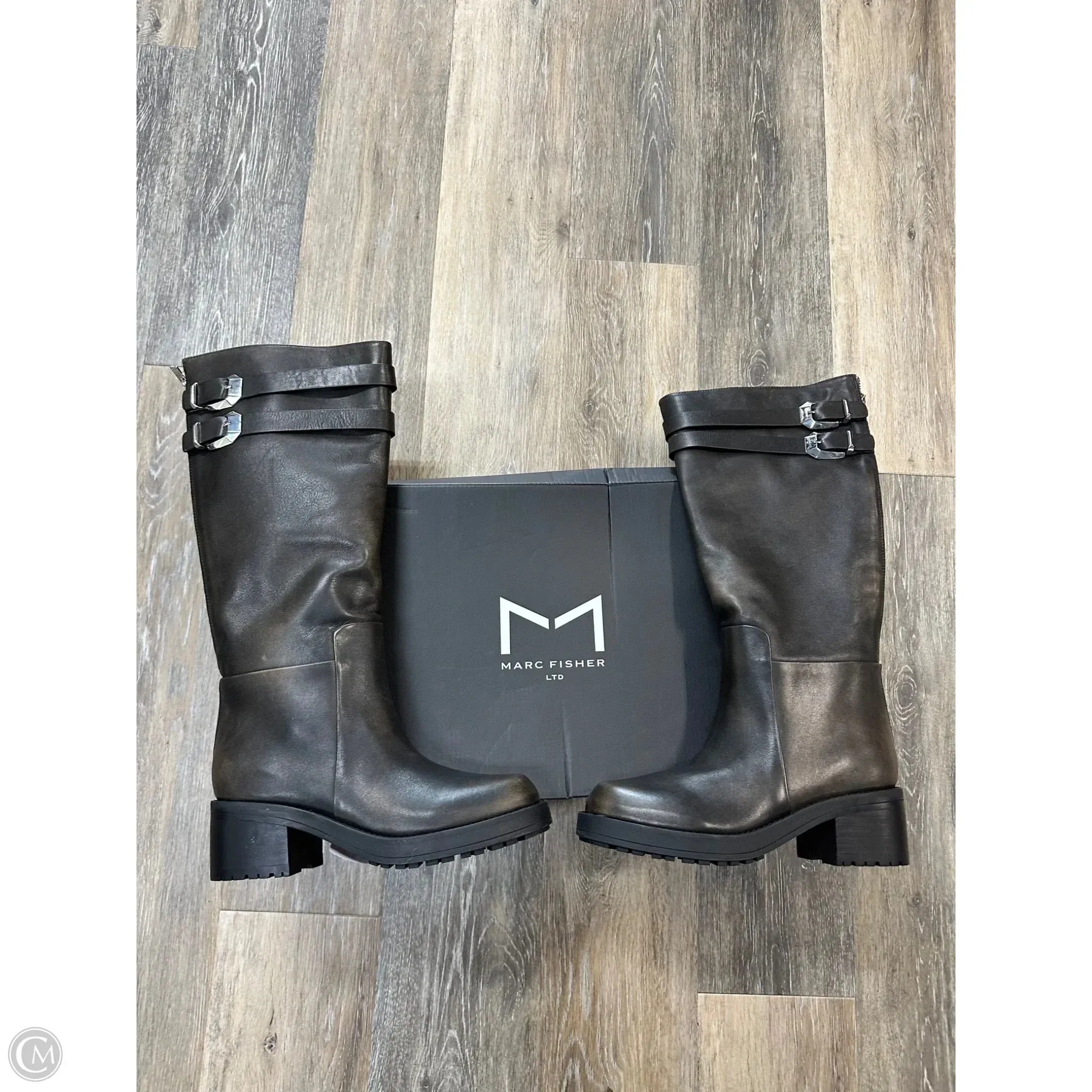 Comfortable Sole Boots Knee Heels By Marc Fisher In Brown, Size: 7.5